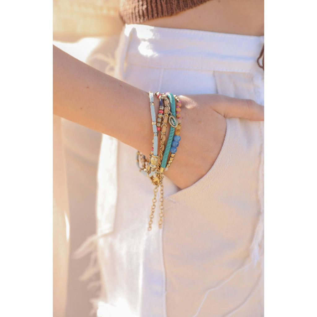Teal Multi Suede Stack of 5 Bracelets | Boho Layering Jewelry