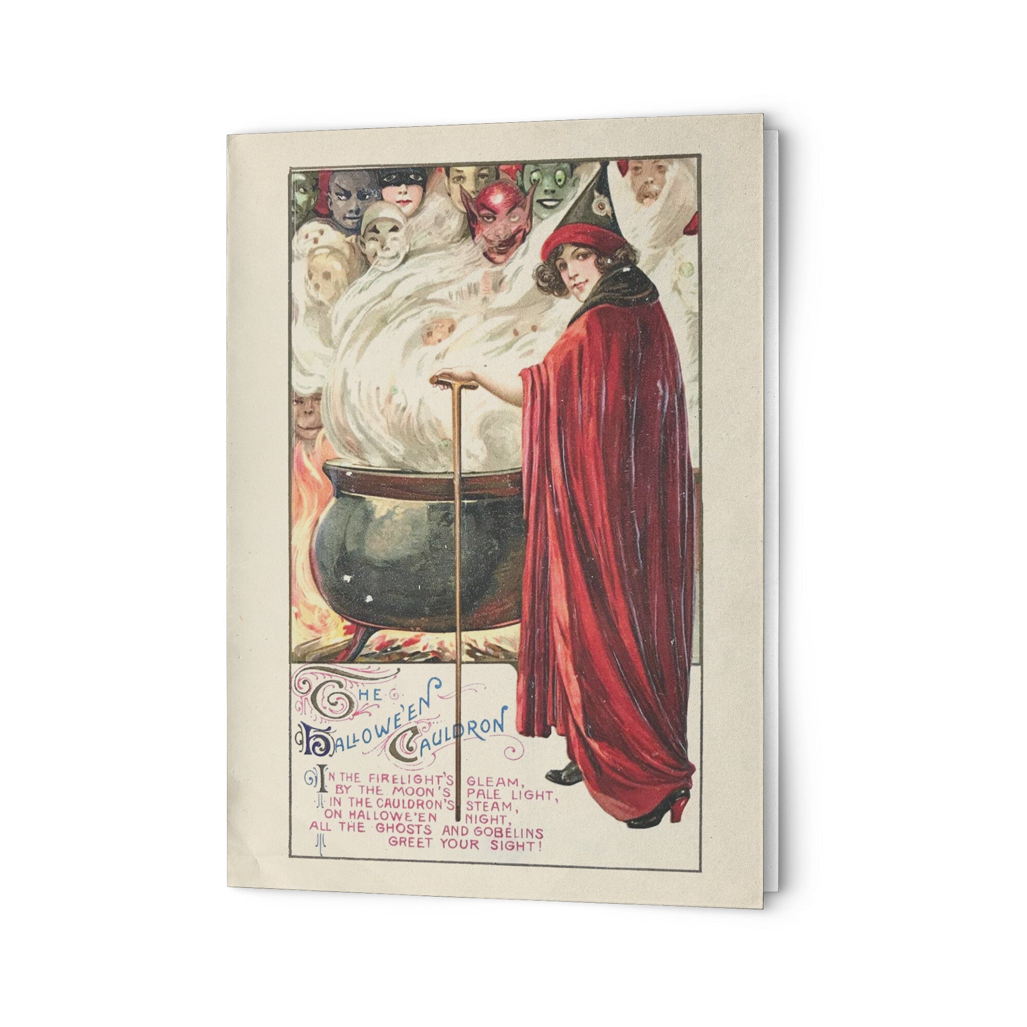 "The Halloween Cauldron" Antique Greeting Card