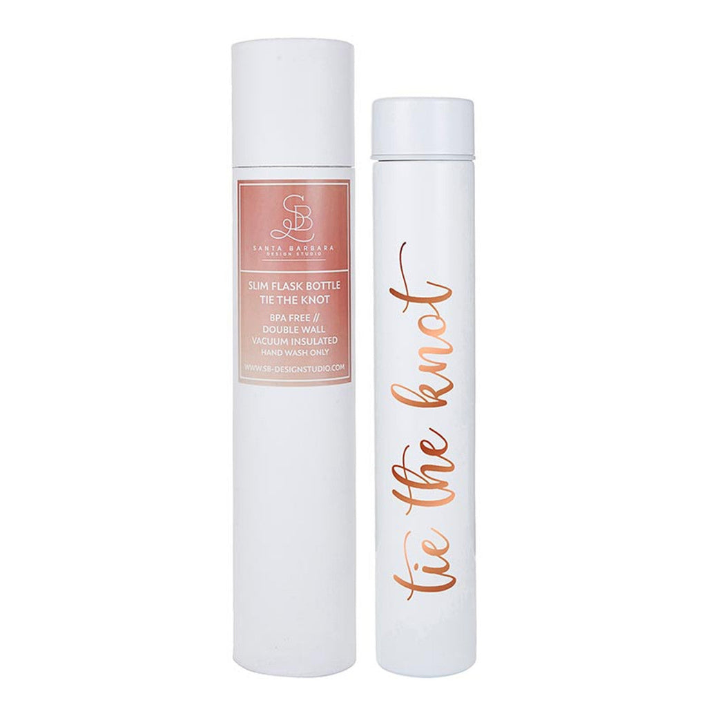 Tie The Knot Flask Bottle in White | Insulated Stainless Steel Wedding or Bridesmaid Gift