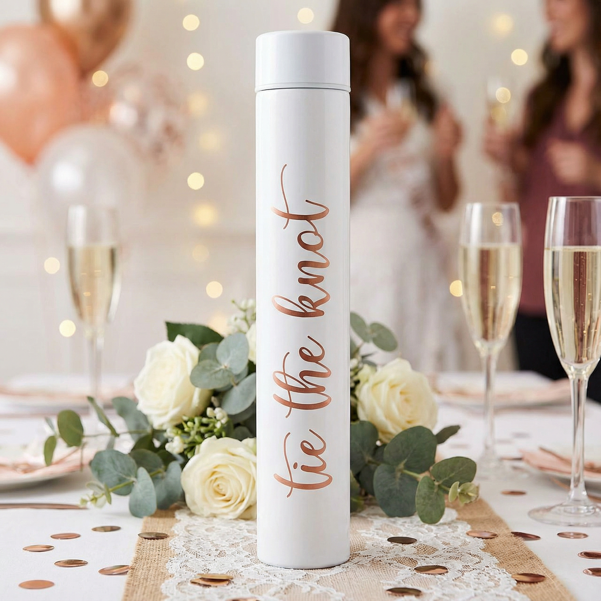 Tie The Knot Flask Bottle in White | Insulated Stainless Steel Wedding or Bridesmaid Gift