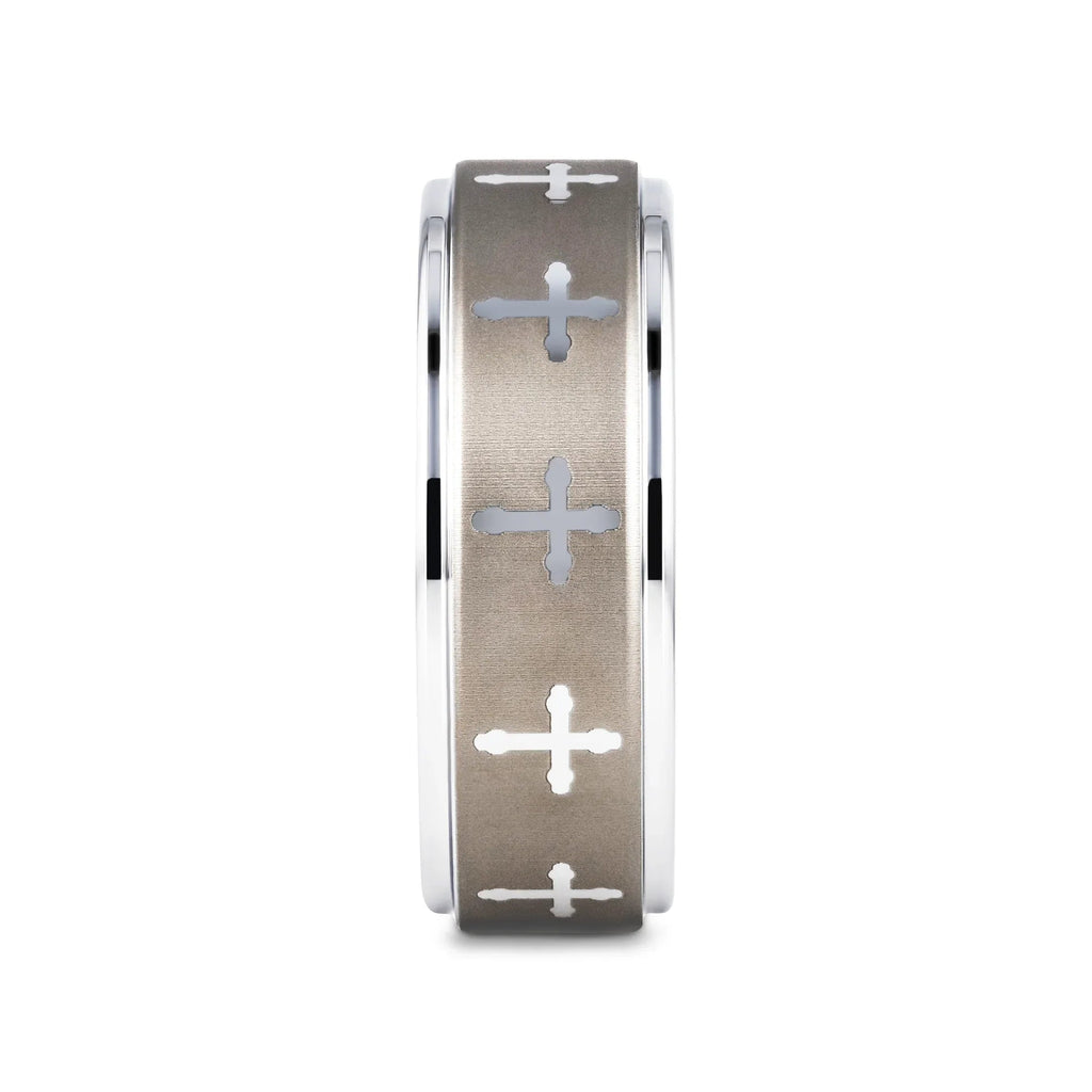 TRINITY Raised Center with Engraved Crosses Men's Tungsten Wedding Band – 8mm