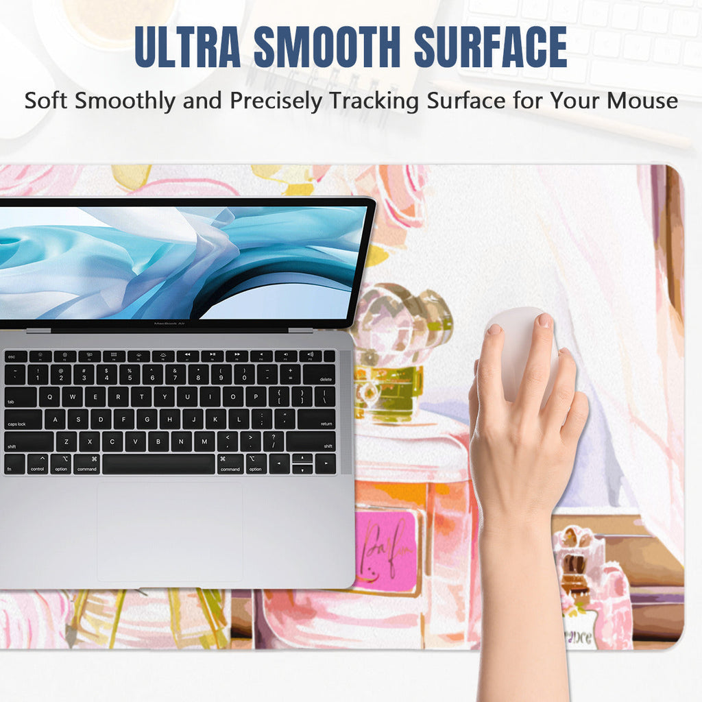 Pink Flowers & Perfume 40" x 20" Mousepad Desk Mat