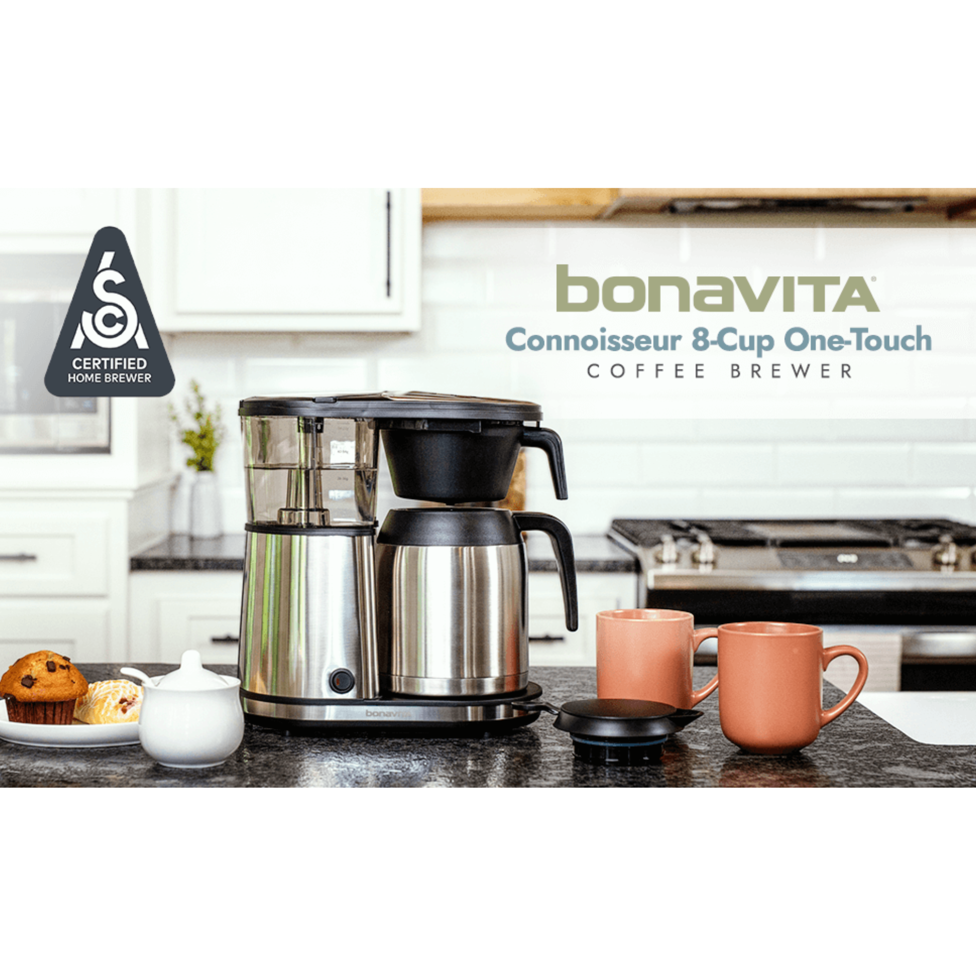 Connoisseur 8-Cup Drip Coffee Brewer One-Touch with Thermal Carafe and Hanging Basket - SCA Certified Home Brewer