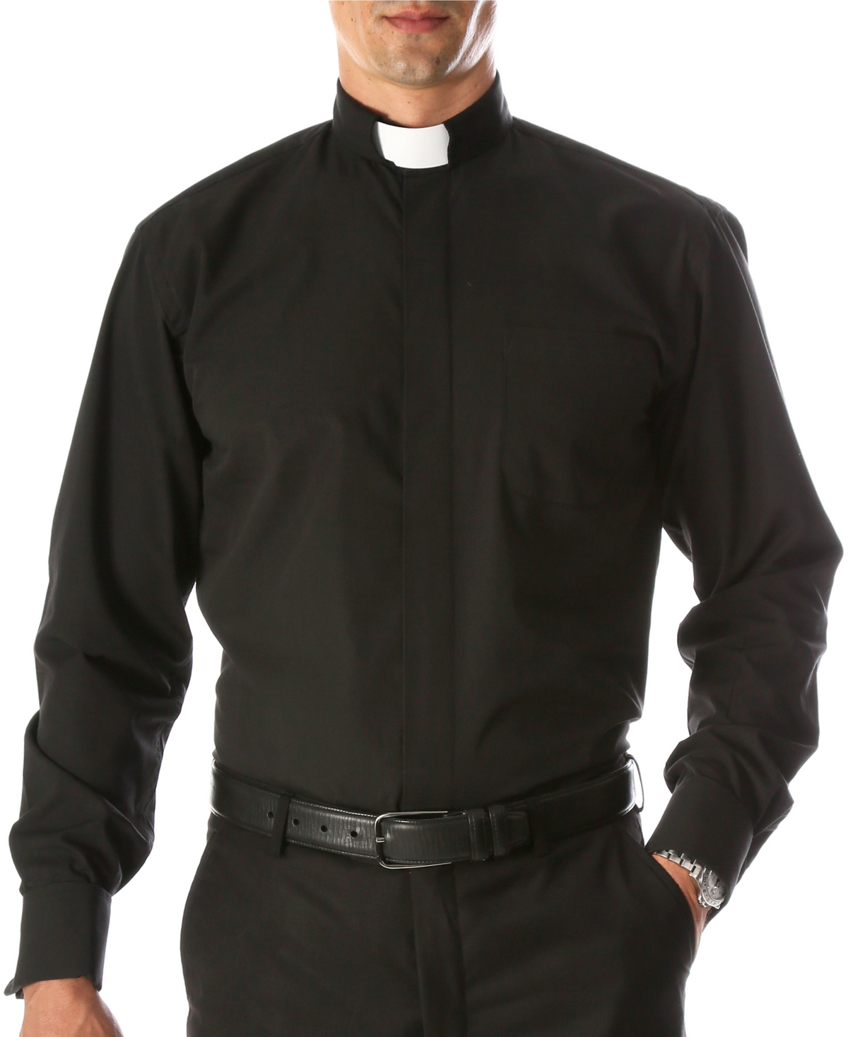 Men's Black Clergy Shirt - Tab Collar, Long Sleeve, French Cuff | Pastor, Priest, Deacon, Bishop