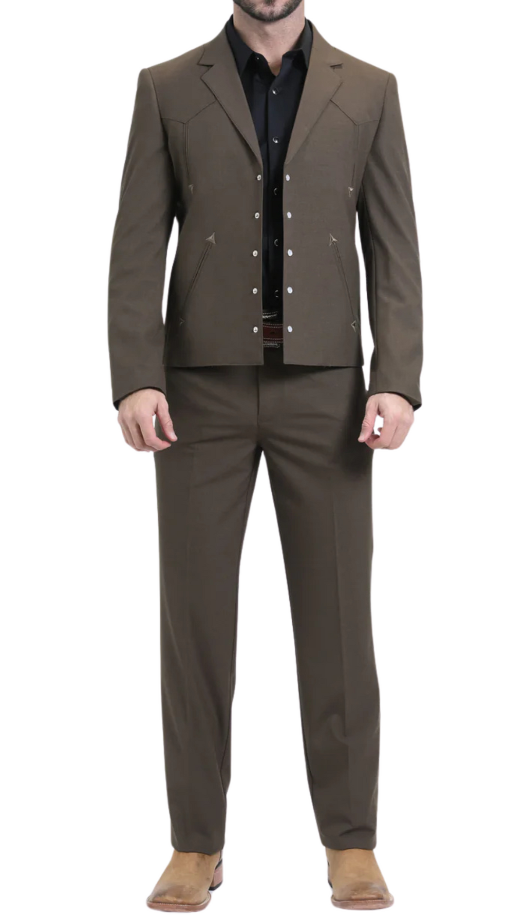 Men's Brown Western Suit 2-Piece - Cowboy Suit with Western Yoke & Pearl Snaps