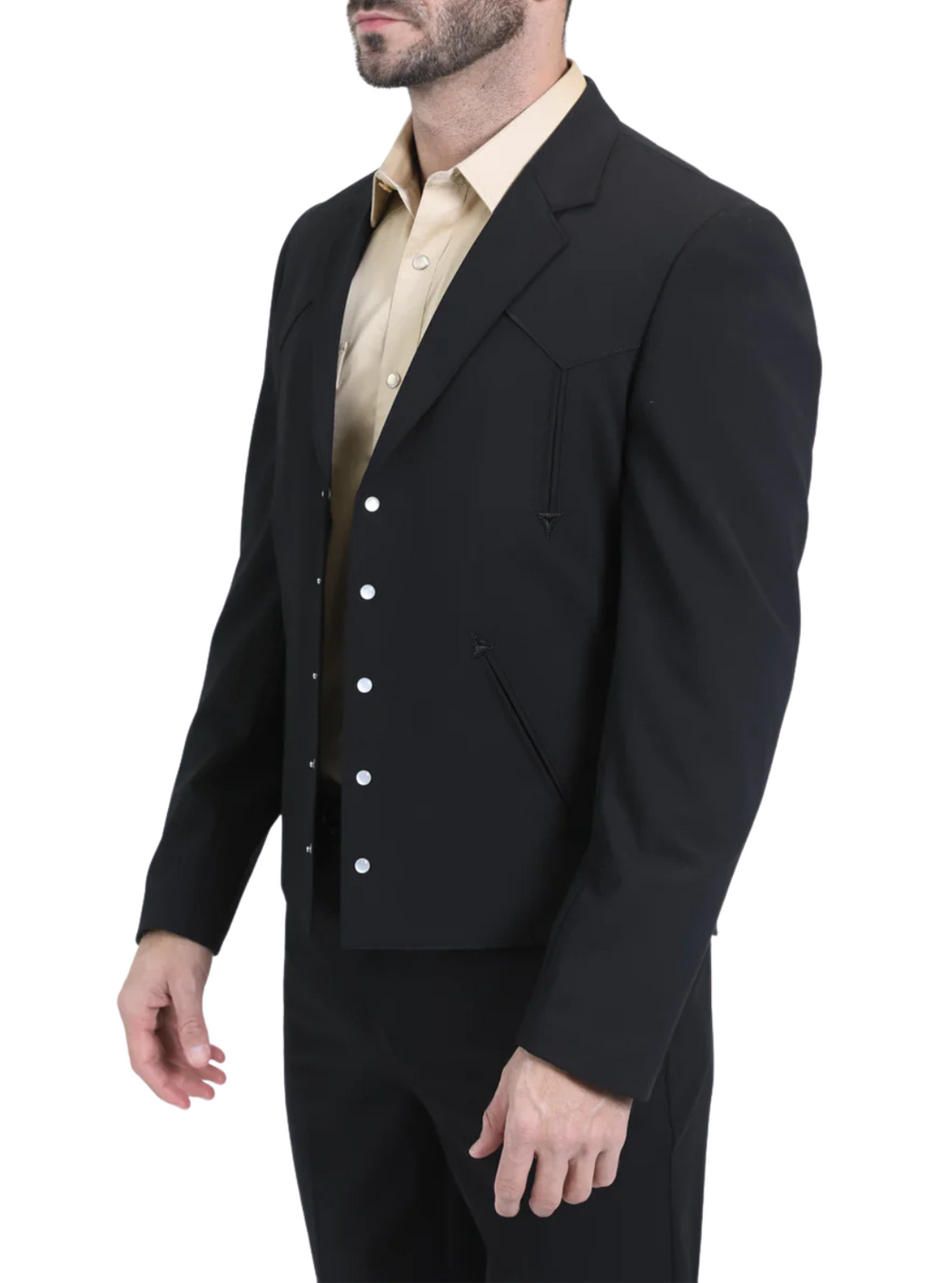 Men's Black Western Suit 2-Piece - Cowboy Suit with Western Yoke & Pearl Snaps