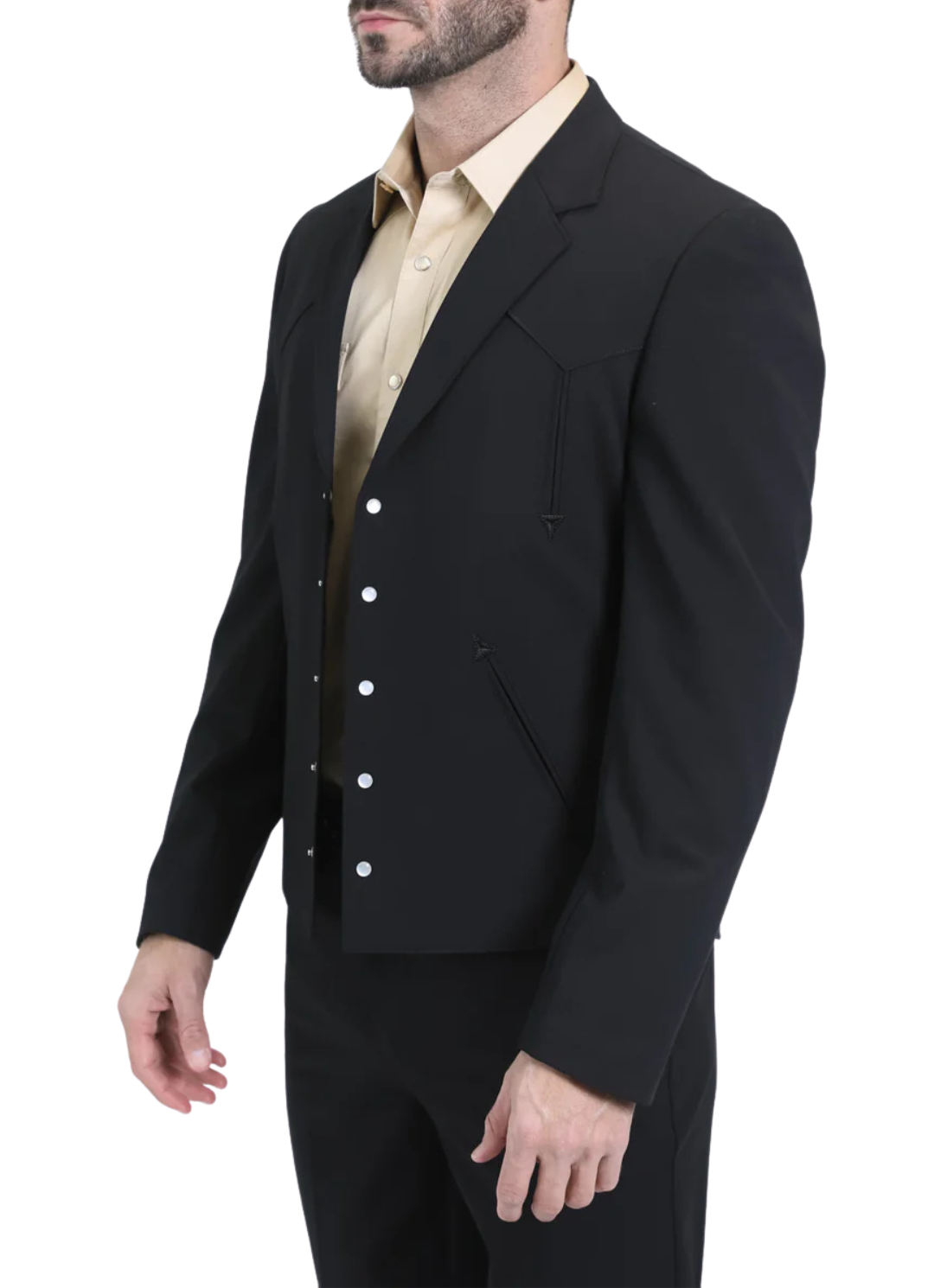 Men's Black Western Suit 2-Piece - Cowboy Suit with Western Yoke & Pearl Snaps