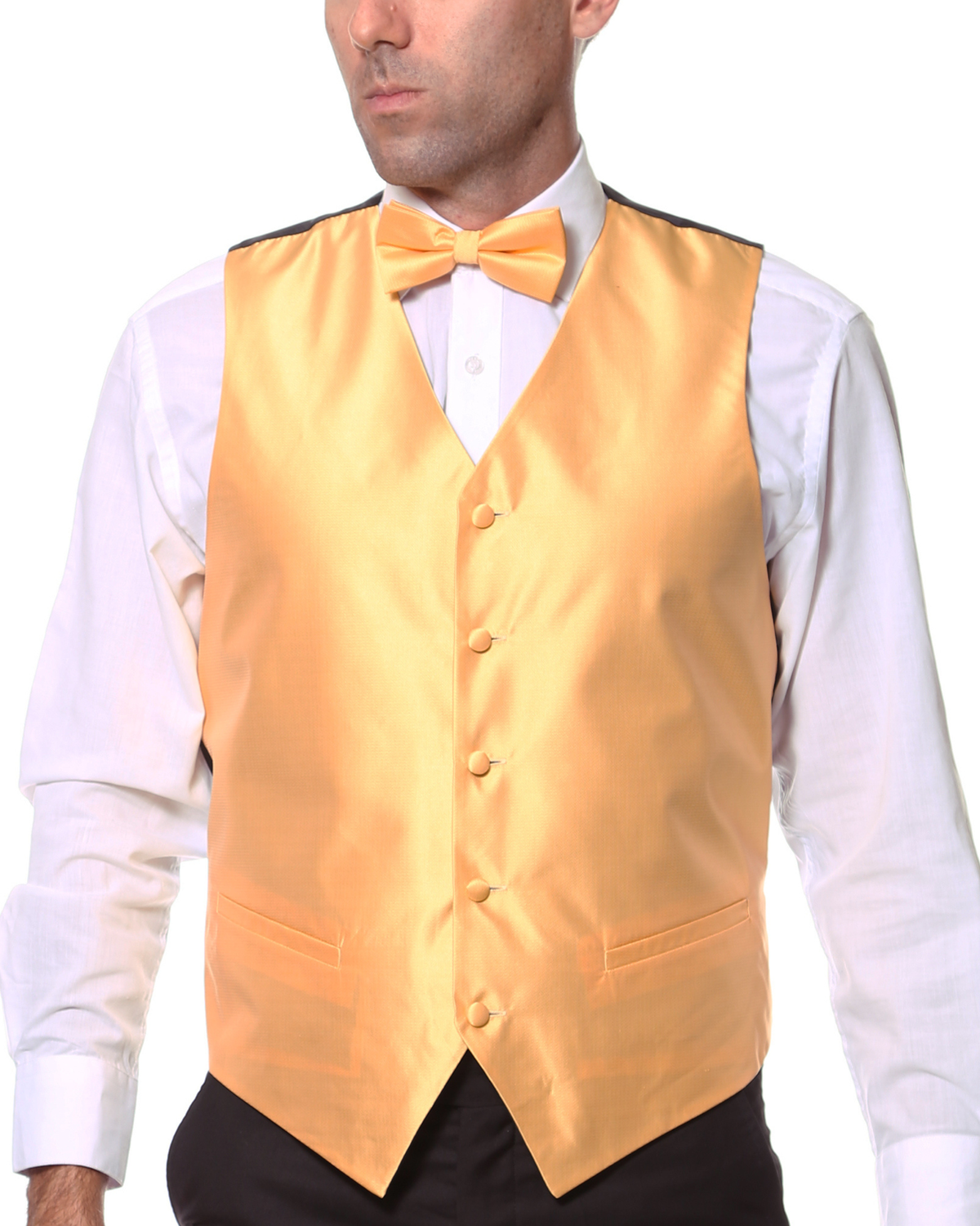 Men's Gold Textured Vest Set with Black Back – Bow Tie, Necktie & Pocket Square | Ferrecci PV450