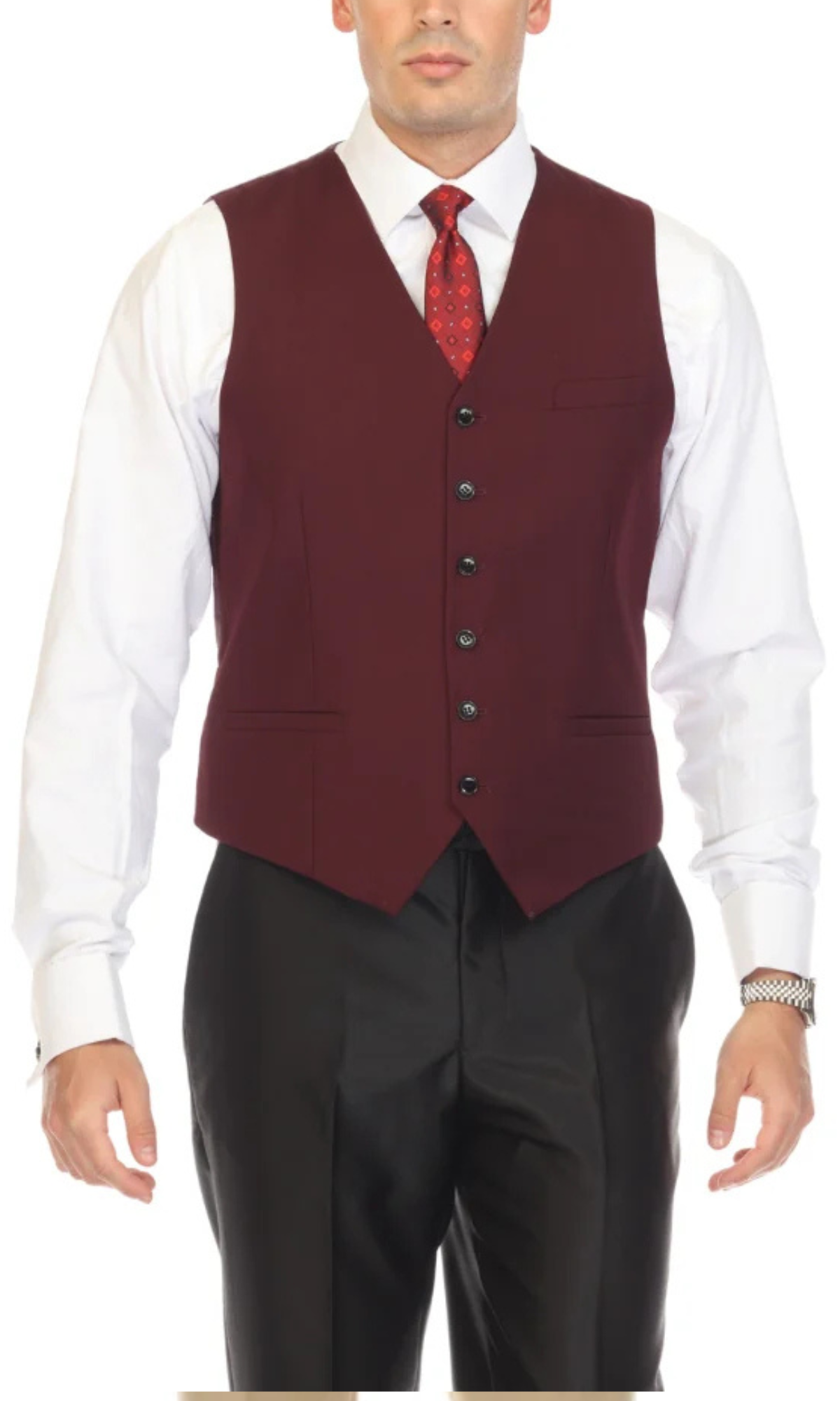 Men's Burgundy Vest - Solo Adjustable Suit Vest & Waistcoat for Wedding, Groomsmen & Prom, Sizes 36-52 | Ferrecci