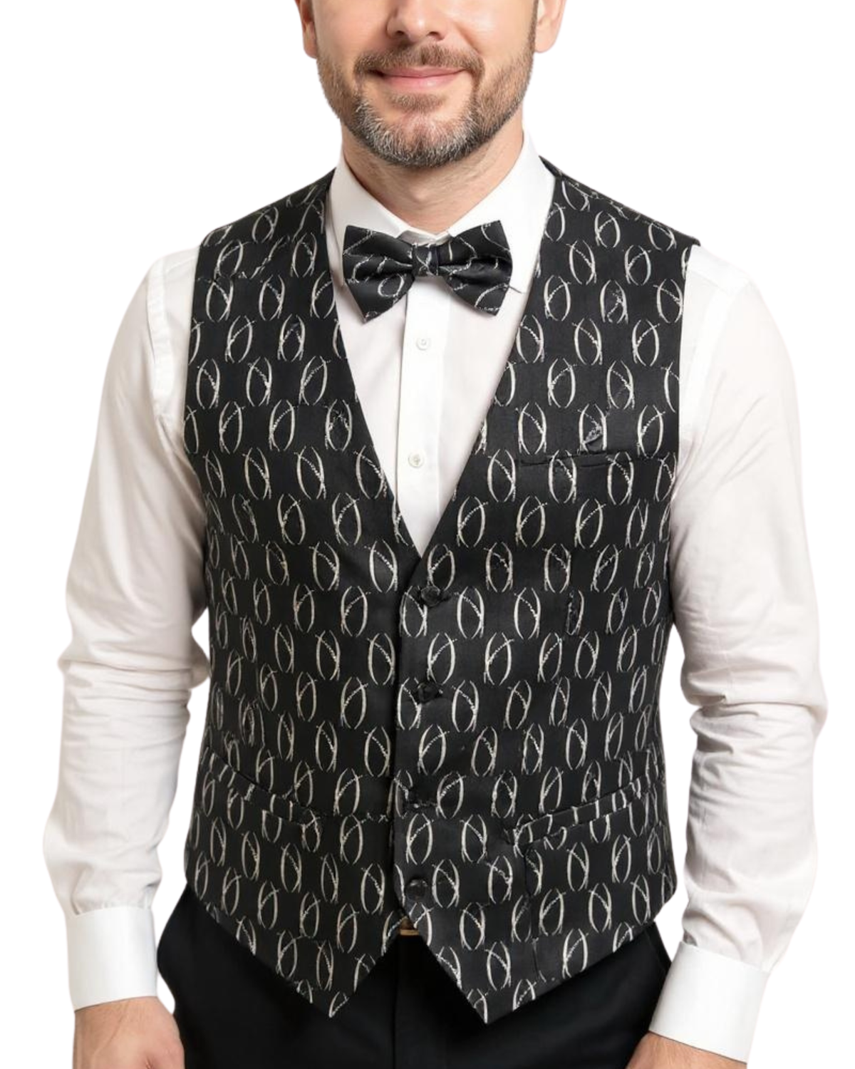 Ferrecci Mens PV100 - White/Black with Black Back Vest Set