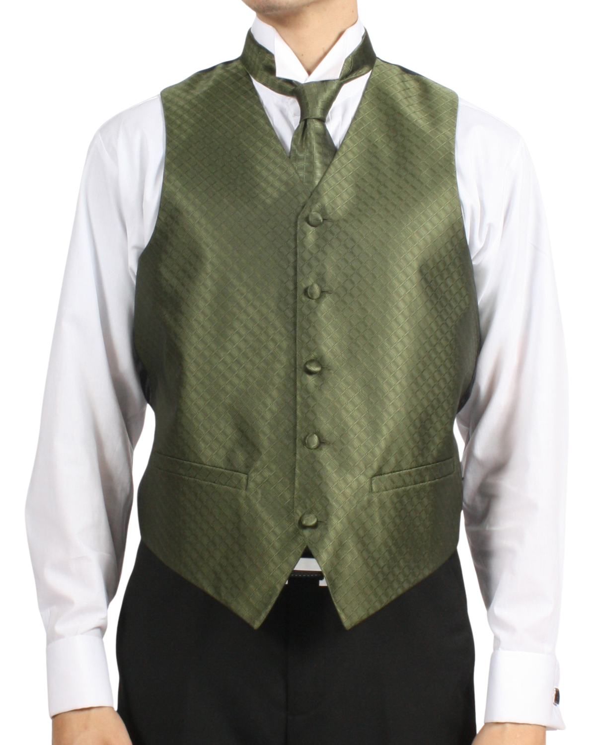 Ferrecci Mens PV300 - Olive with White Back Adjustable Diamond Vest Set