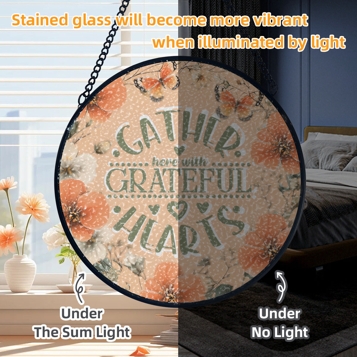 Gather Here with Grateful Hearts Stained Glass Suncatcher