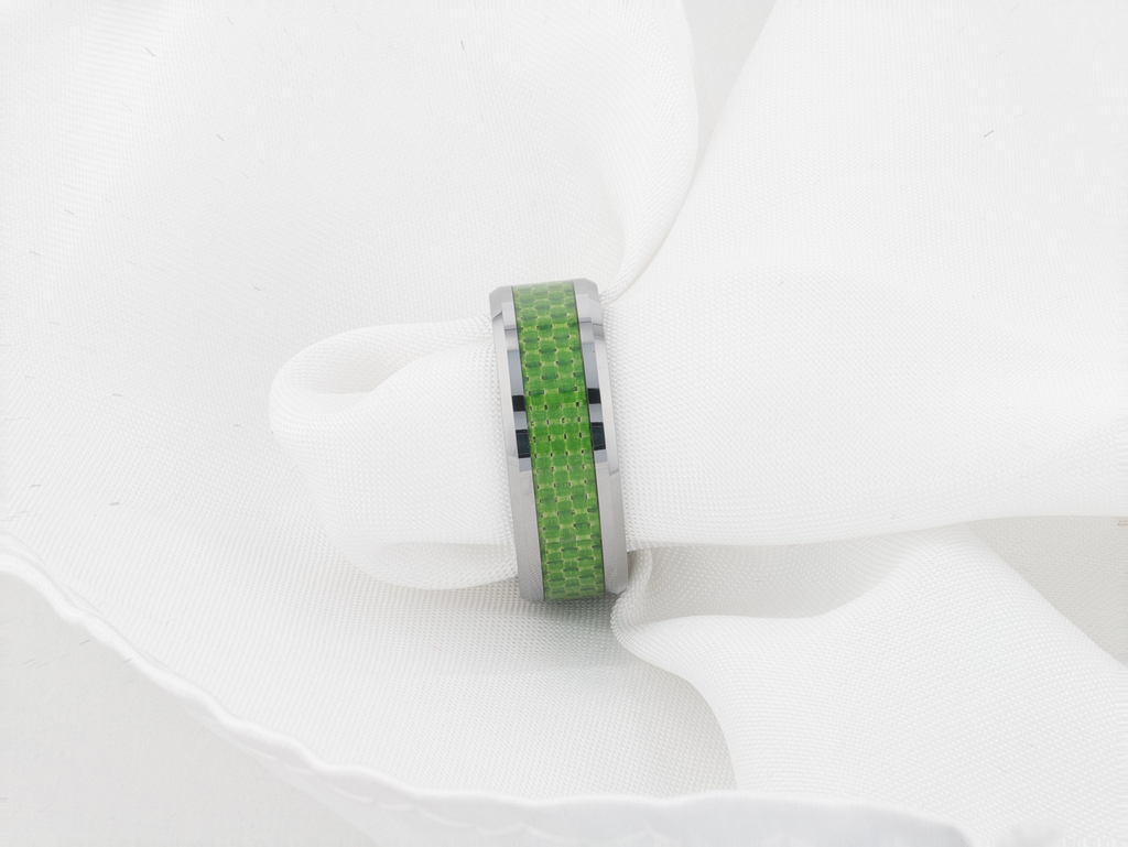 VERMONT Tungsten Wedding Band With Emerald Green Carbon Fiber Inlay - 8mm