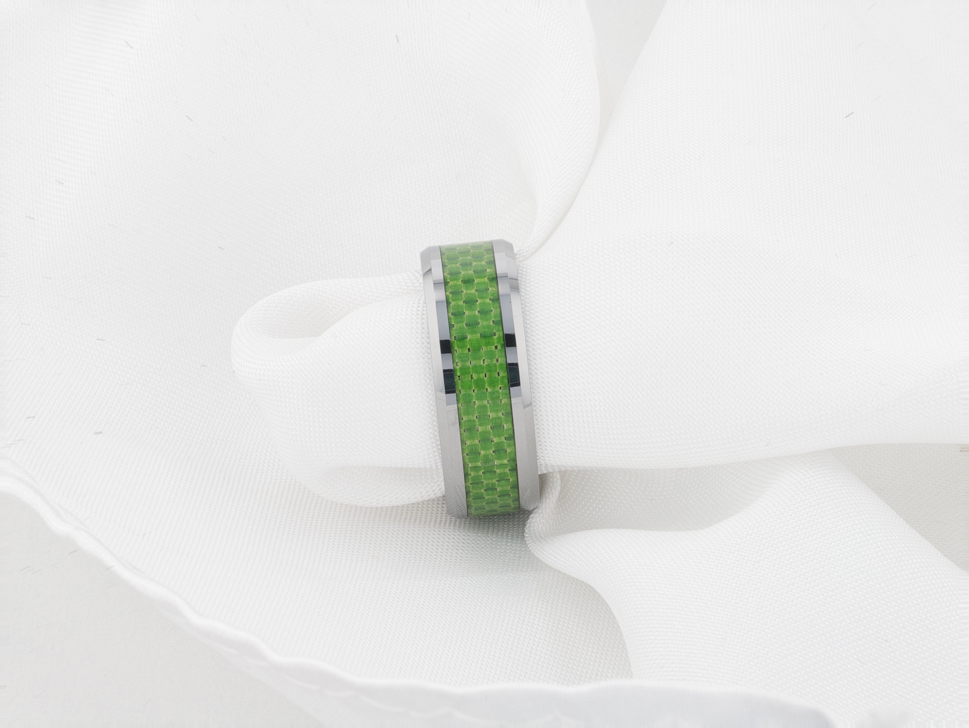 VERMONT Tungsten Wedding Band With Emerald Green Carbon Fiber Inlay - 8mm
