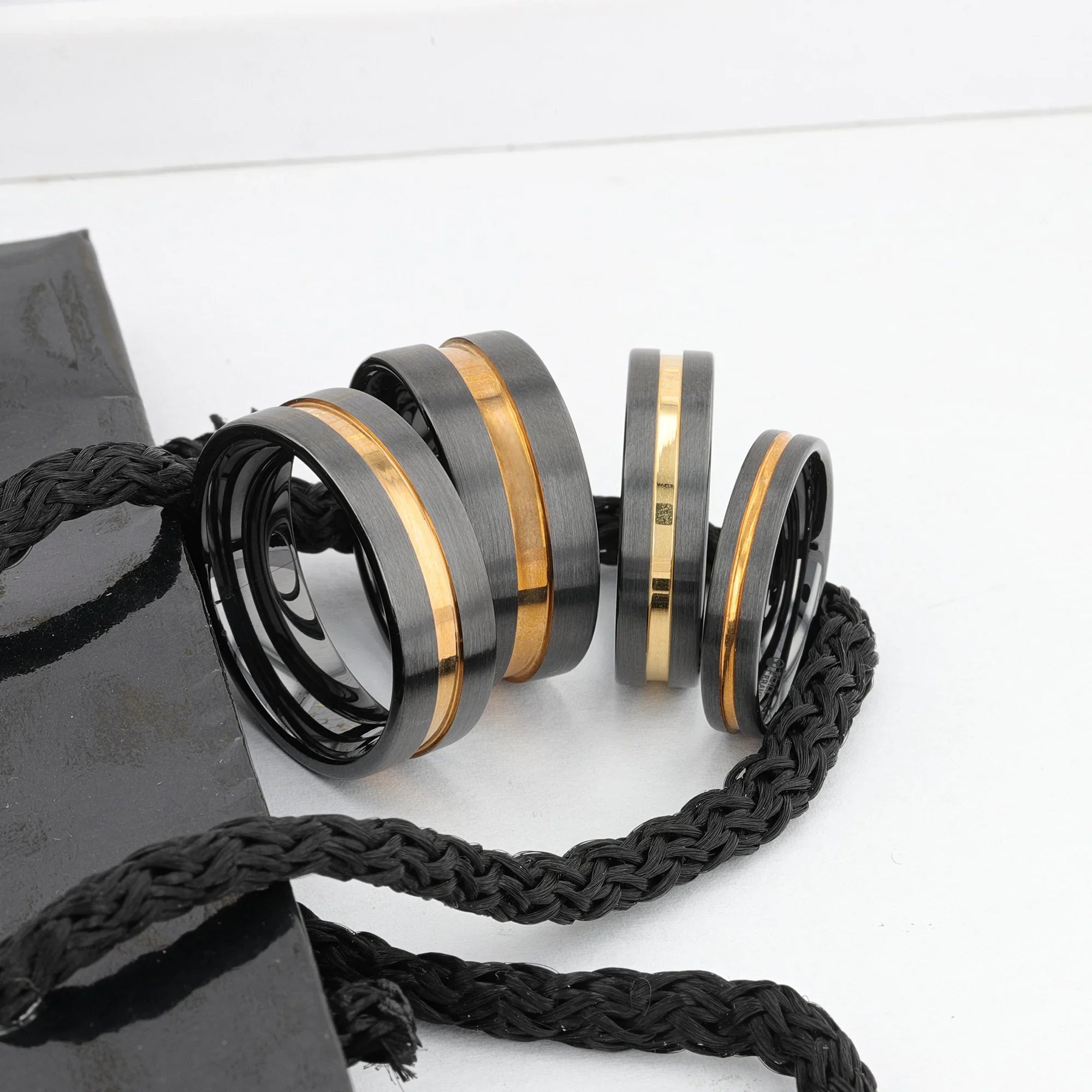 VIVALDI Black Ceramic Wedding Band With Yellow Gold Groove - 4mm - 8mm