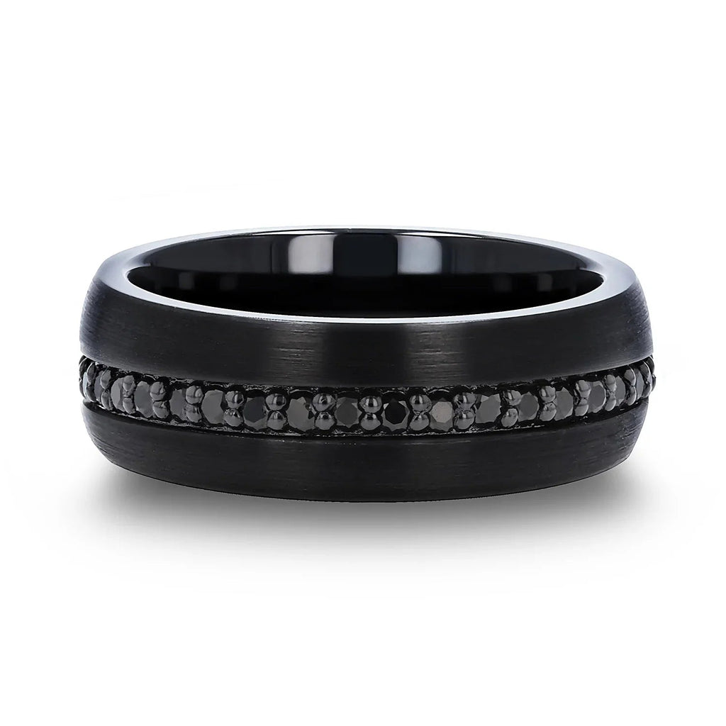 VALIANT Black Tungsten Ring with Black Sapphires – 8mm