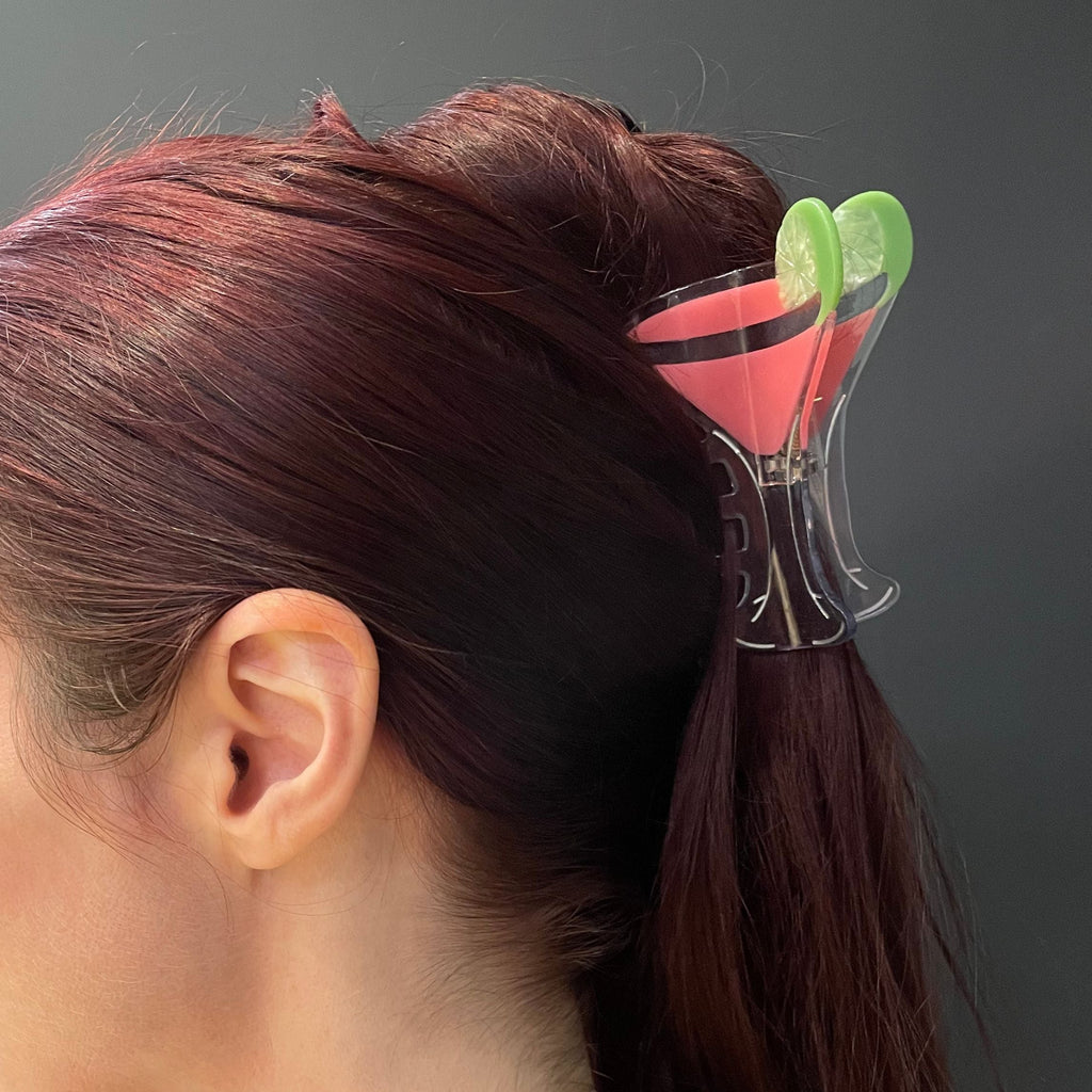 Velvet Claws Cosmo Pink Cocktail Hair Claw | Stemmed Glass Shaped Claw Clip