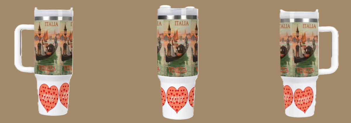 Venezia Italia Gondola Love 40oz Stainless Steel Tumbler with Handle and Lid