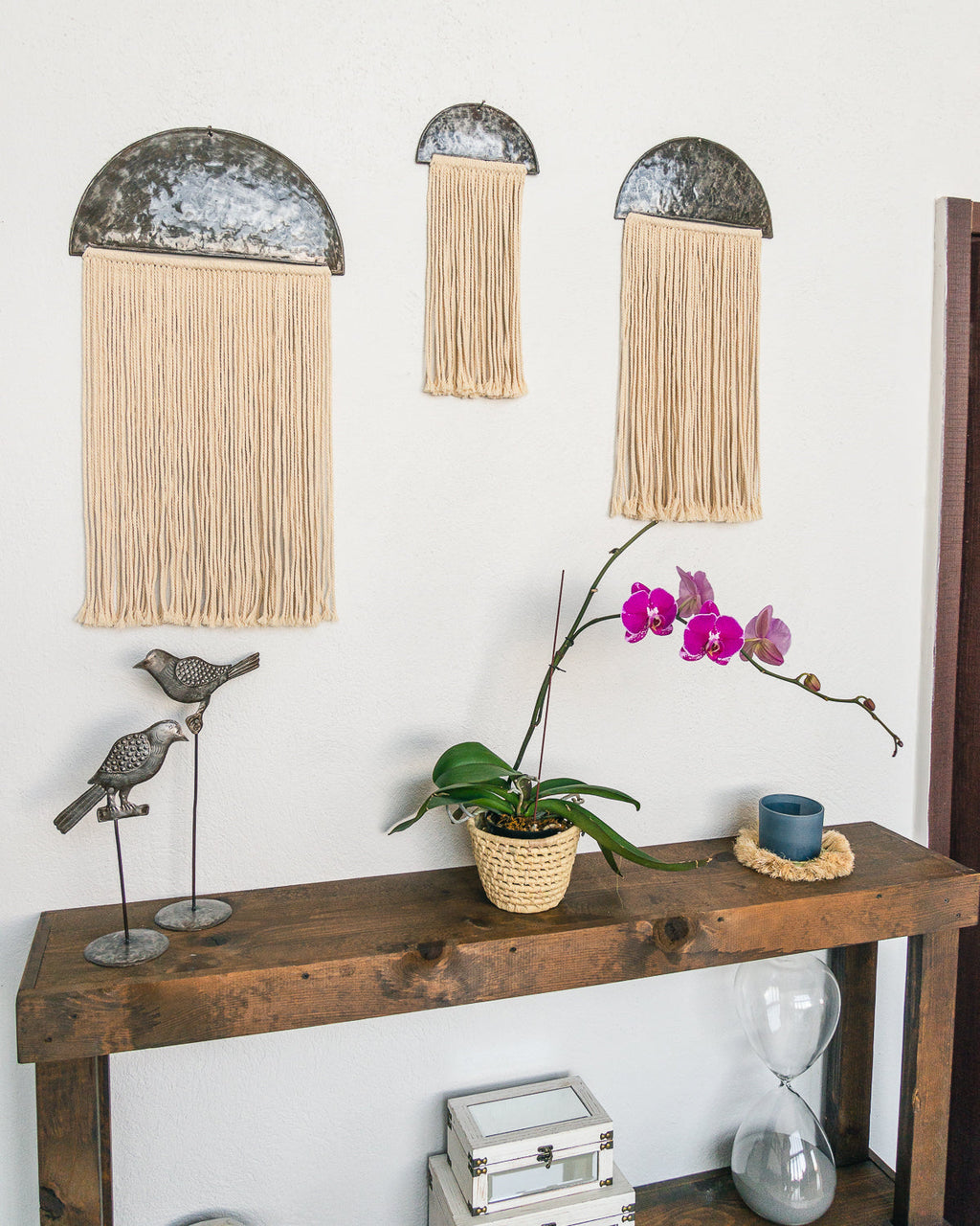Metal and Macrame Wall Art Set