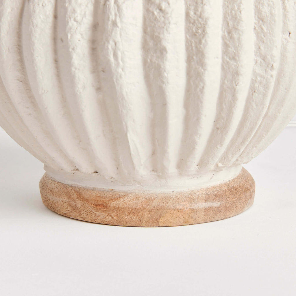 Vintage-Style Cream Ribbed Table Lamp with Linen Shade