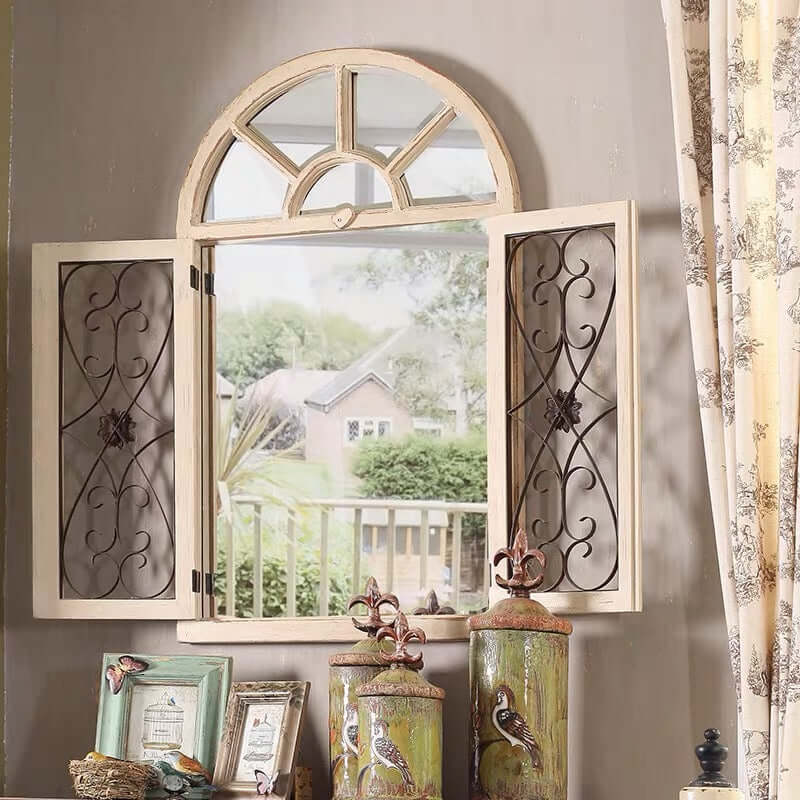 Vintage Arched Window Mirror in Antique White