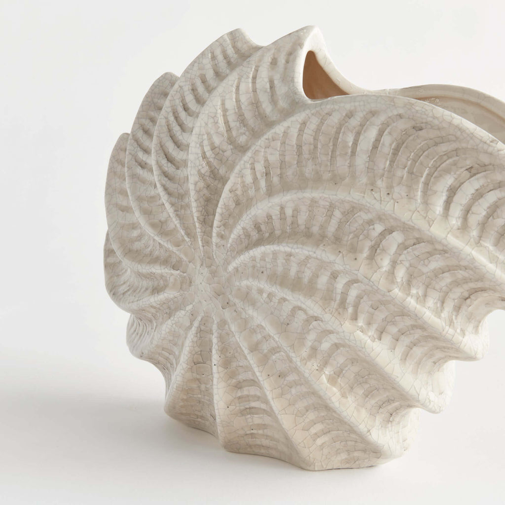Vintage Coastal Shell Vase with Crackle Glaze