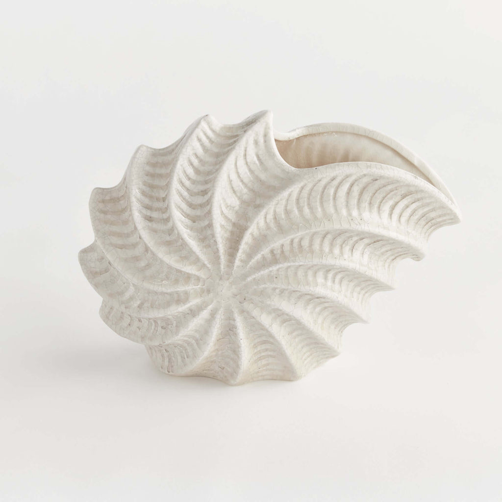 Vintage Coastal Shell Vase with Crackle Glaze