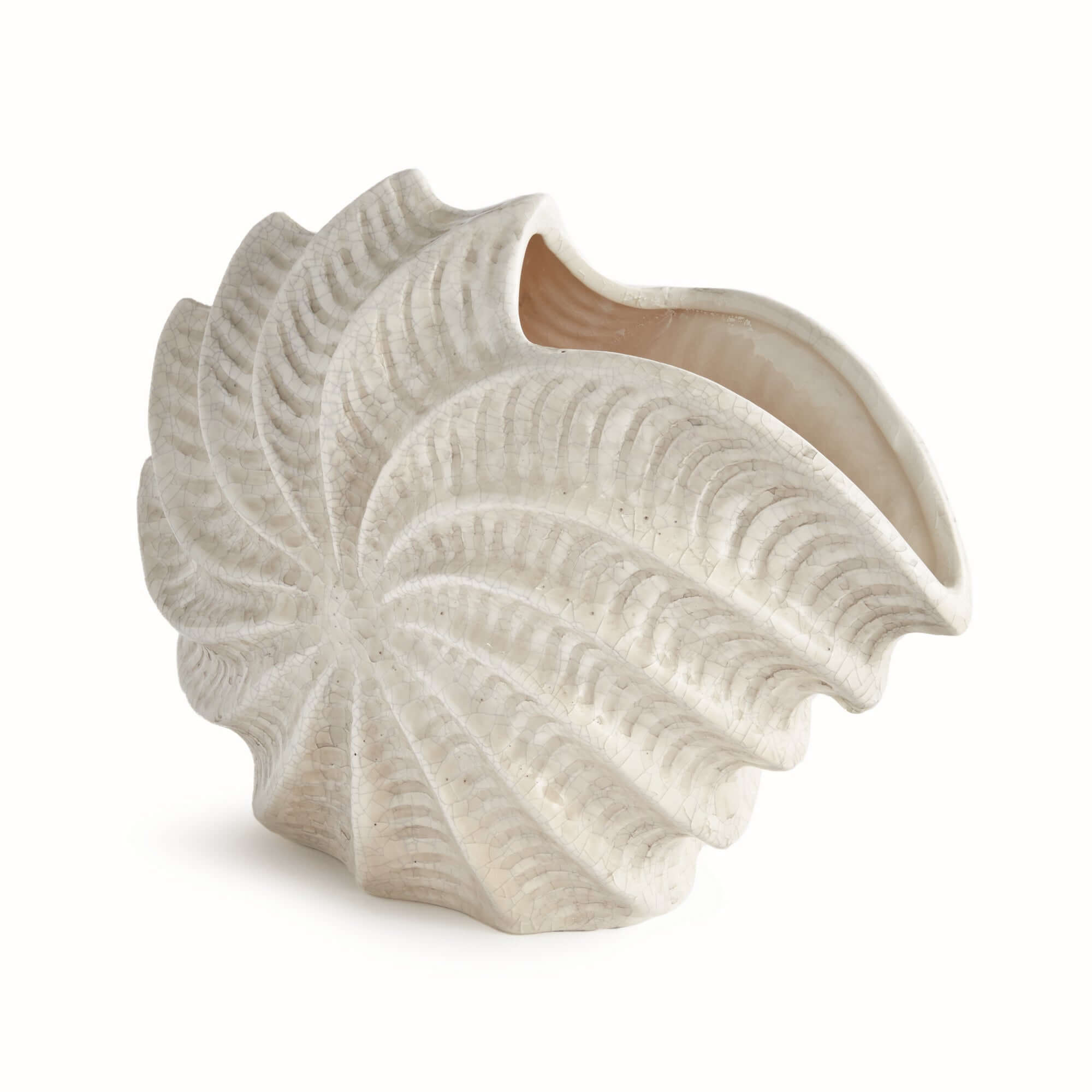 Vintage Coastal Shell Vase with Crackle Glaze