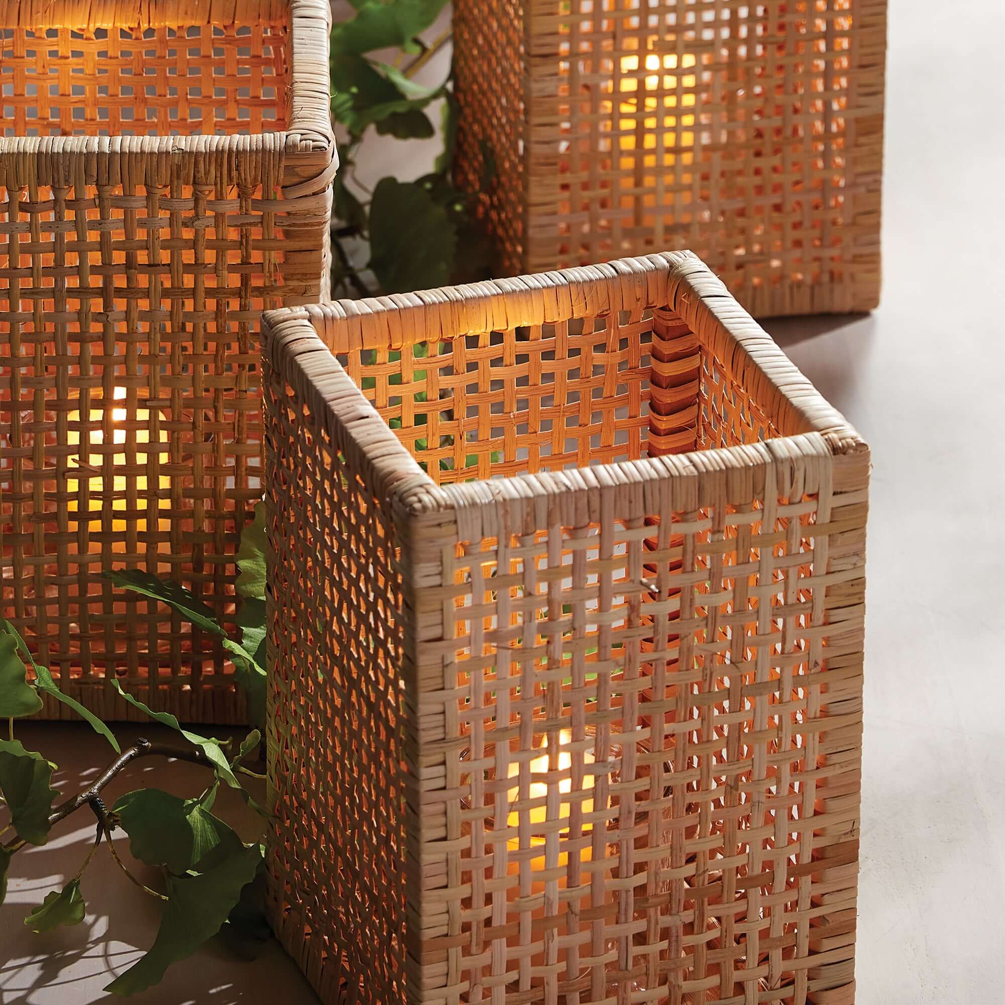 Vintage Woven Rattan Hurricane Candle Holder