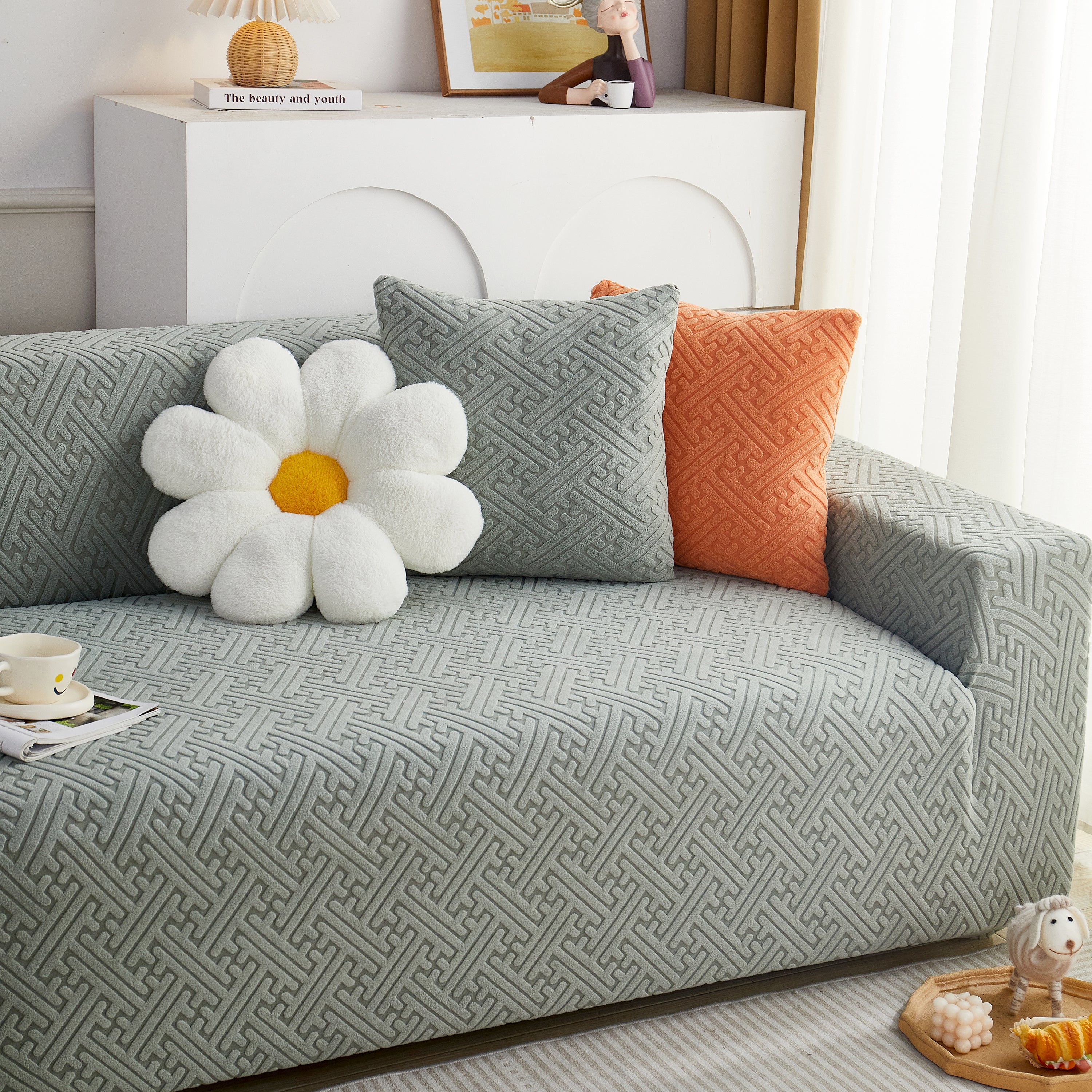 L Shape Sectional Sofa Cover Soft Stretch Furniture Protector Couch Slipcover with 1pcs Free Pillowcases