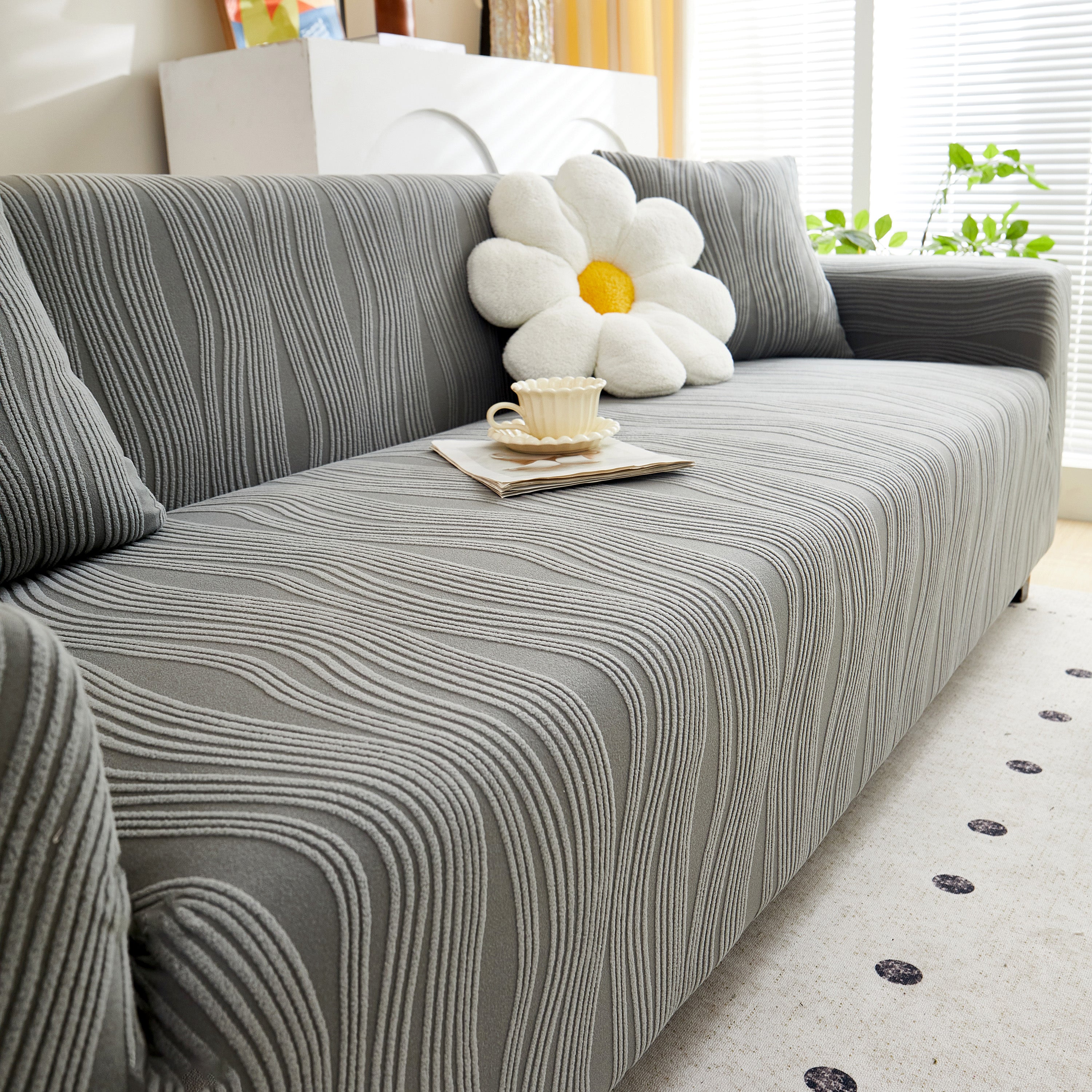 Textured Wave Stretch Sofa Couch Cover, Soft Washable Spandex Furniture Slipcovers