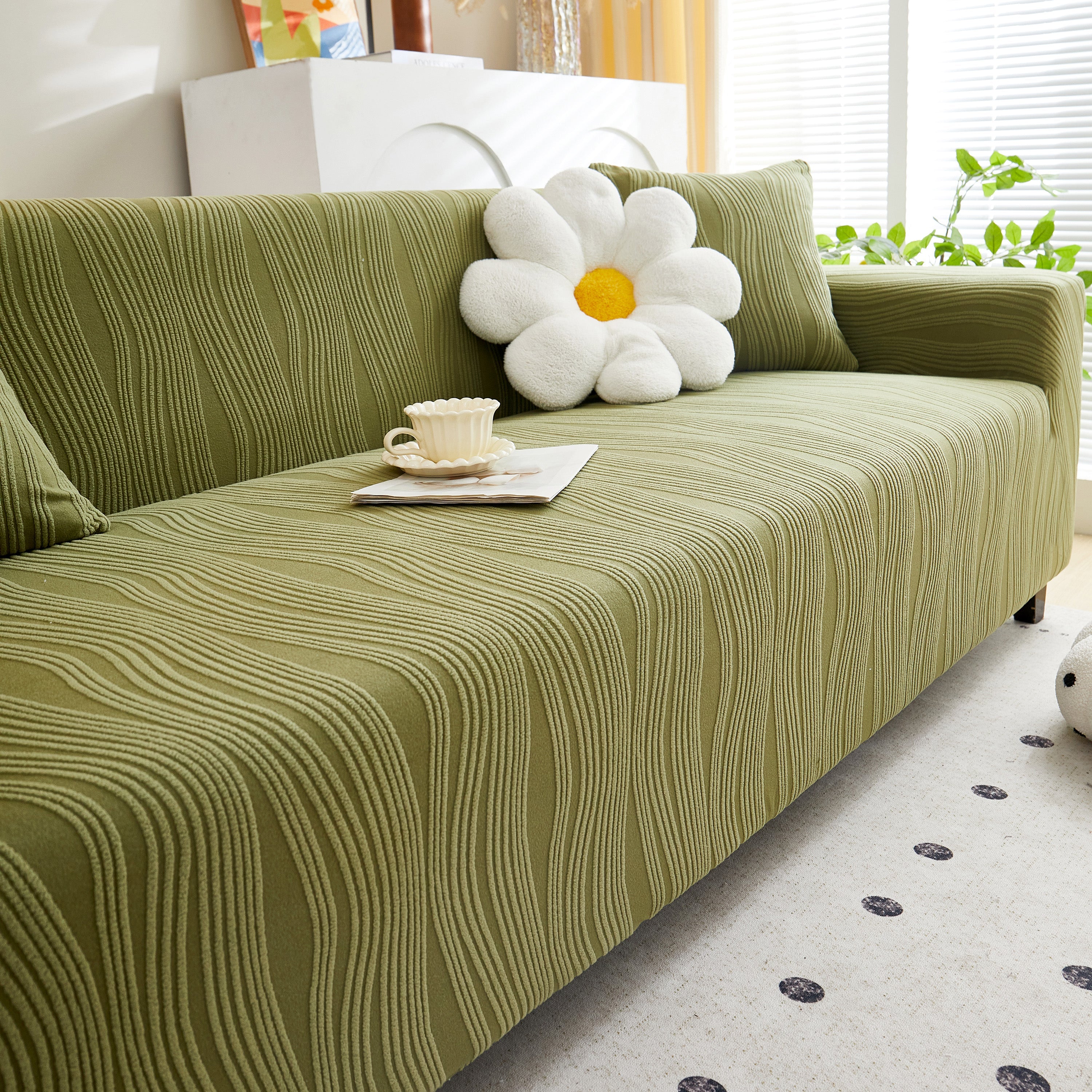 Textured Wave Stretch Sofa Couch Cover, Soft Washable Spandex Furniture Slipcovers
