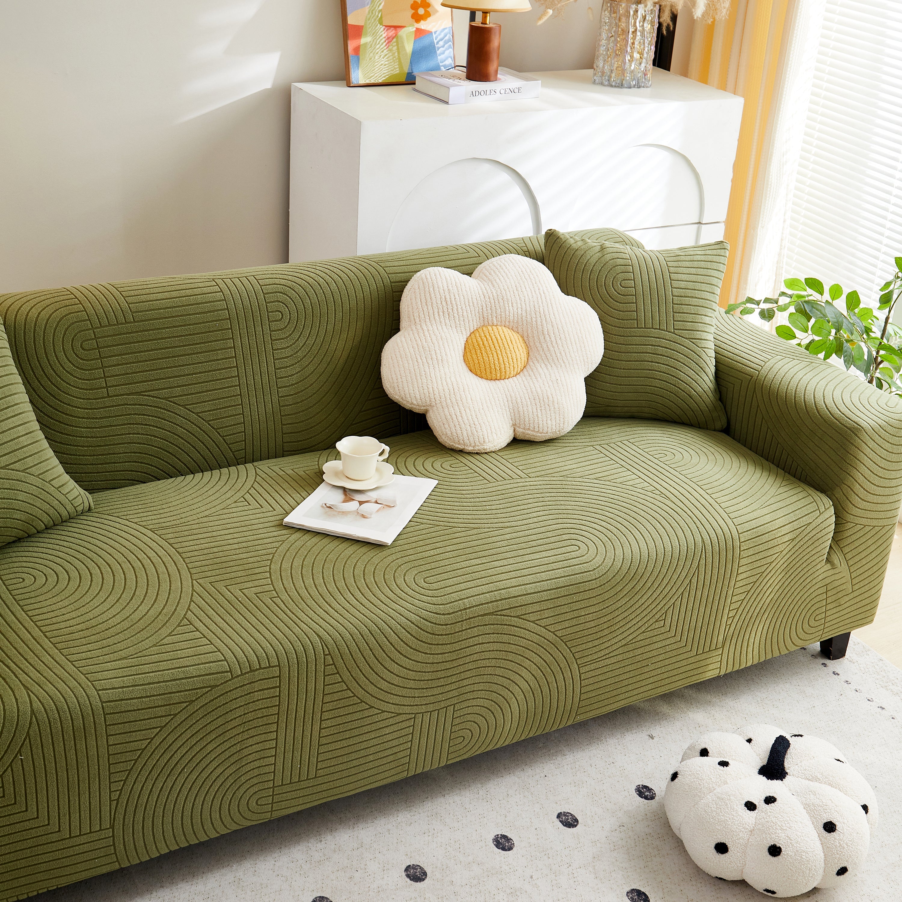 Fleece Stretch Sofa Slipcover Washable Soft Spandex Couch Cover Furniture Protector