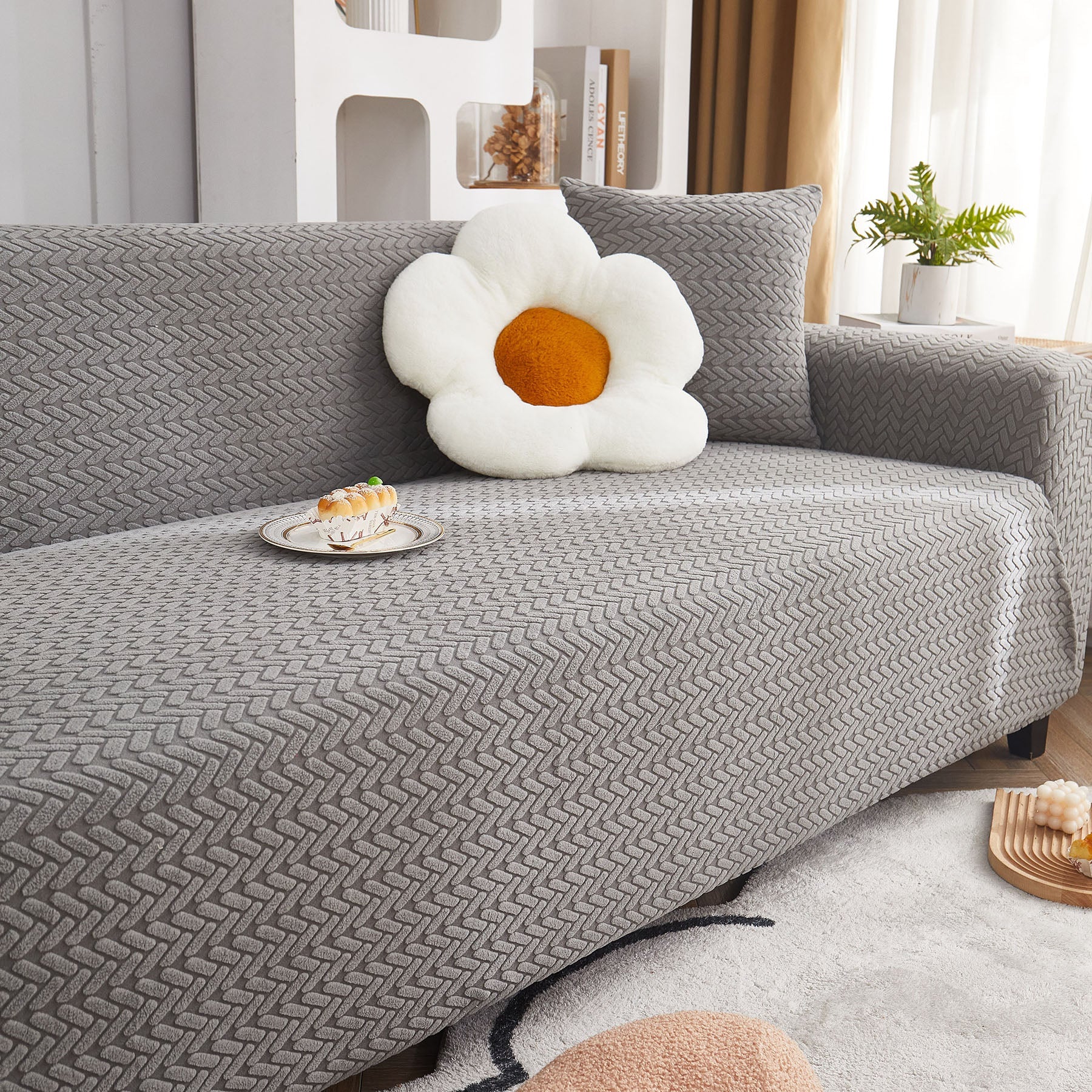 3D Geometric Stretch Sofa Slipcovers Non Slip Pet Friendly Washable Fitted Sofa Covers