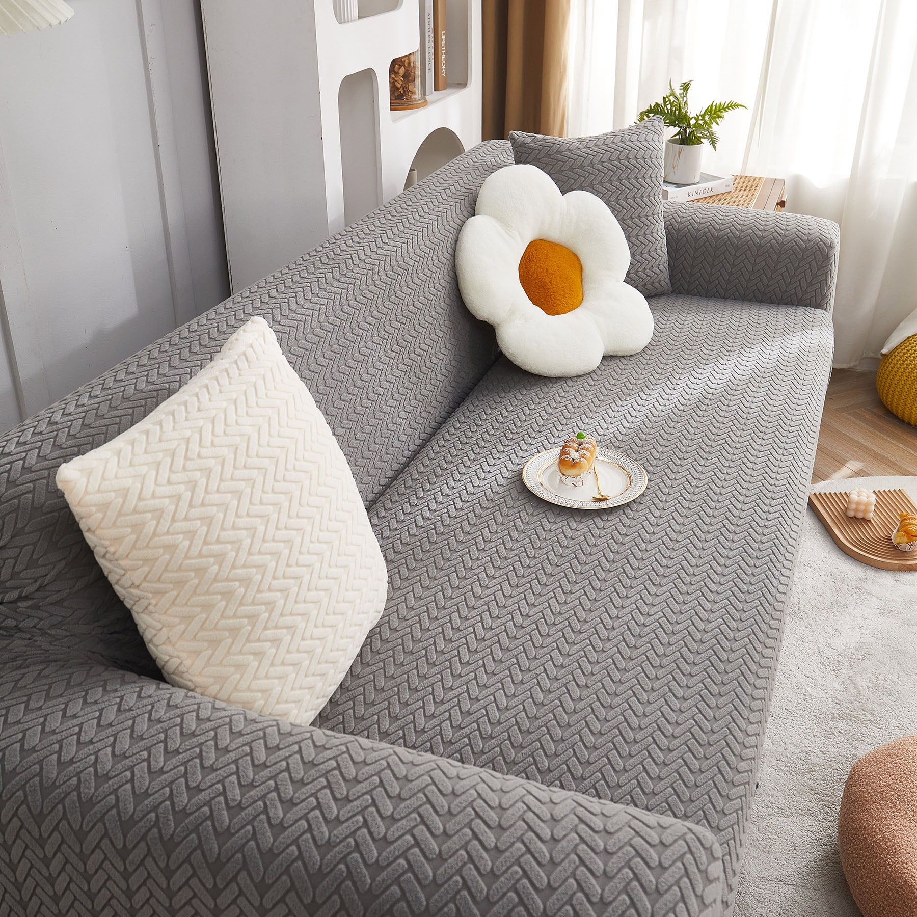 3D Geometric Stretch Sofa Slipcovers Non Slip Pet Friendly Washable Fitted Sofa Covers