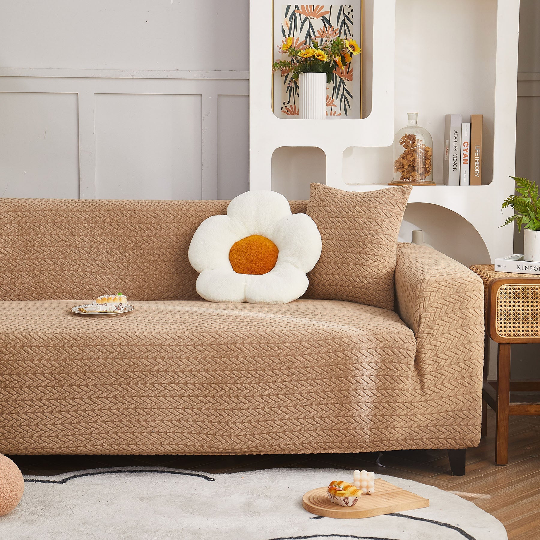 3D Geometric Stretch Sofa Slipcovers Non Slip Pet Friendly Washable Fitted Sofa Covers