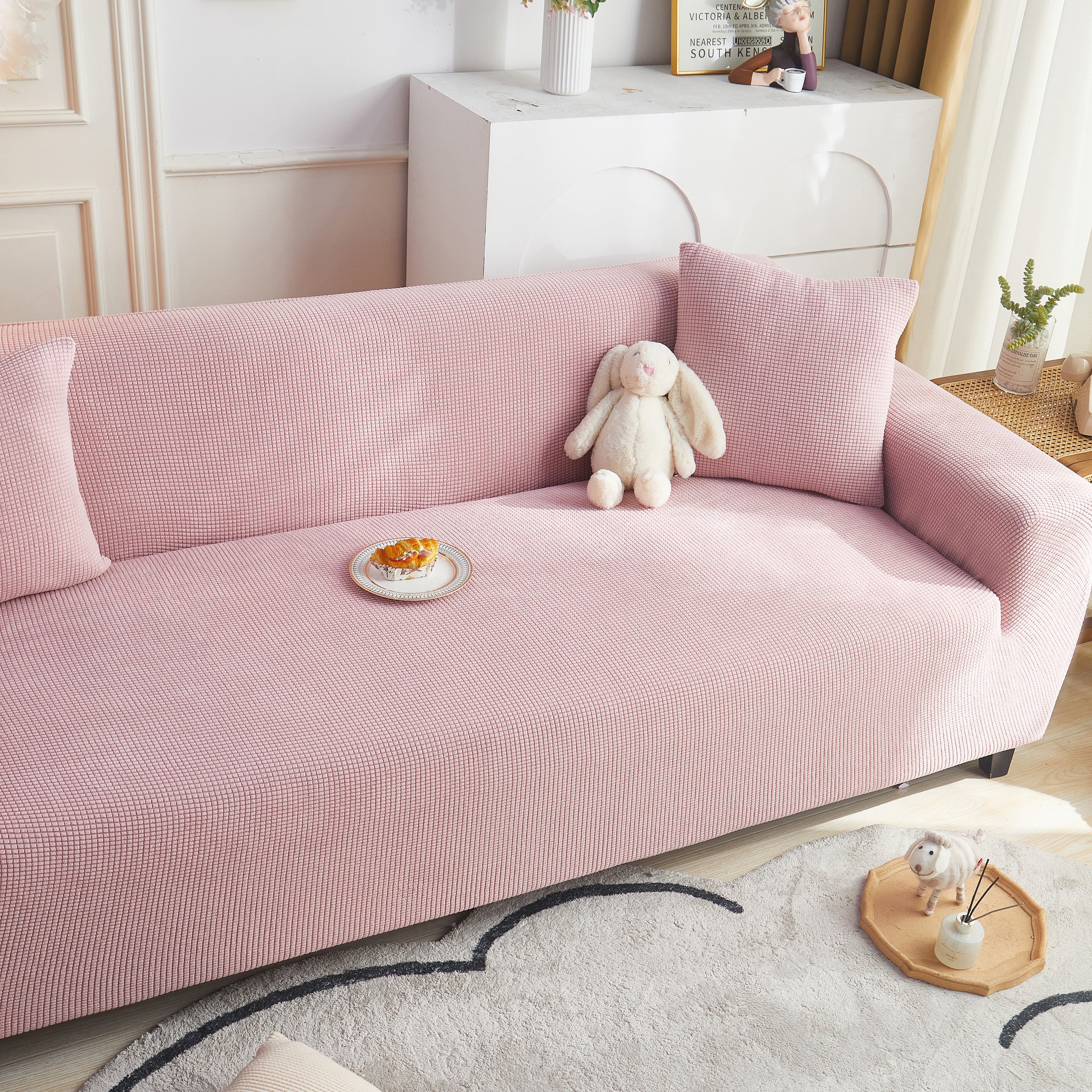 Grid Textured Stretch Sofa Cover, Soft Elastic Slipcover for Couch Protection