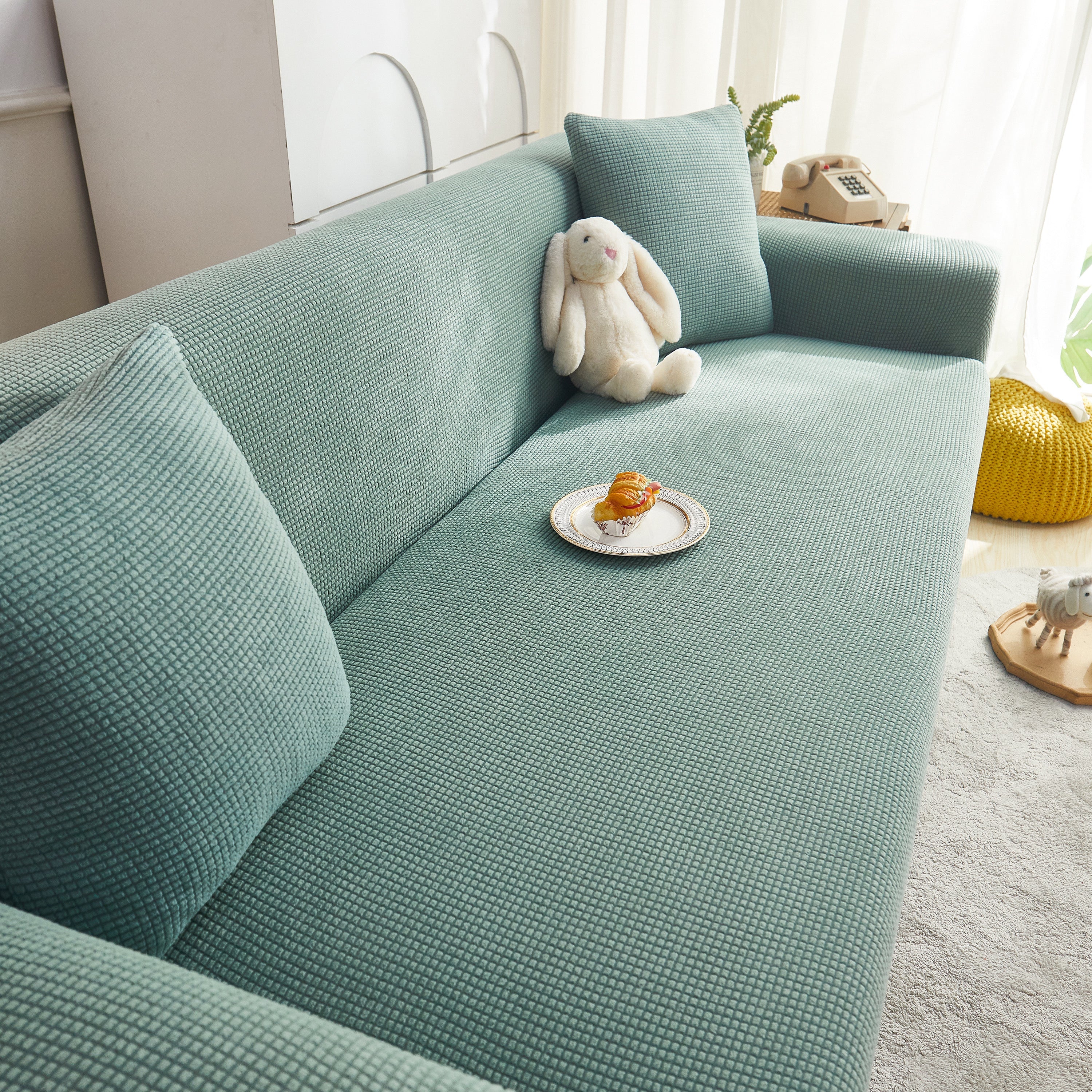Grid Textured Stretch Sofa Cover, Soft Elastic Slipcover for Couch Protection