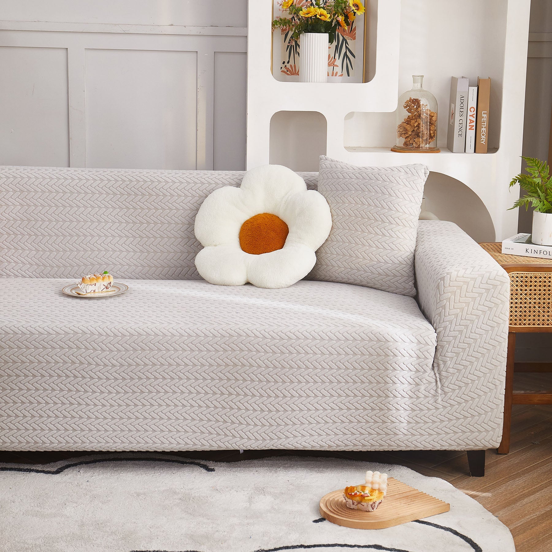 3D Geometric Stretch Sofa Slipcovers Non Slip Pet Friendly Washable Fitted Sofa Covers
