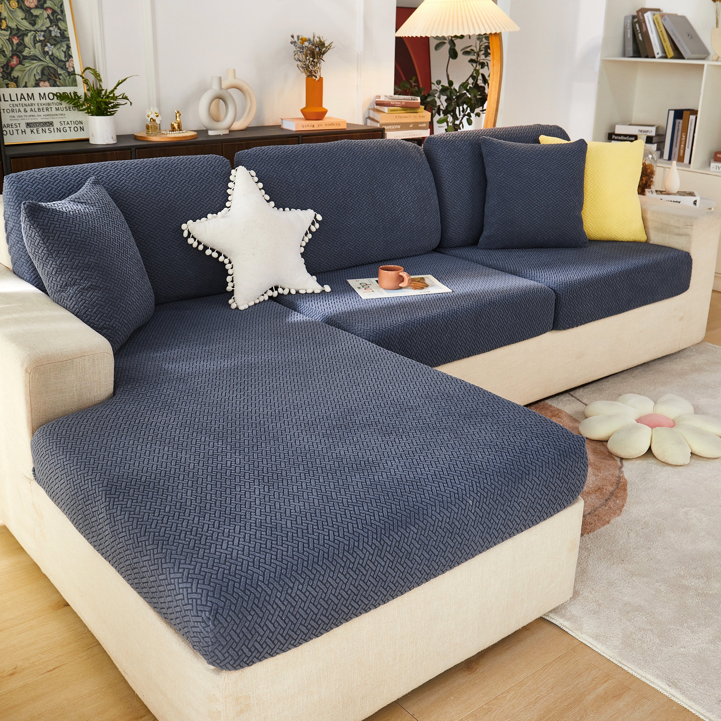 High Stretch Separate Cushion Covers Sofa Slipcover for L-Shaped Sectional Couch