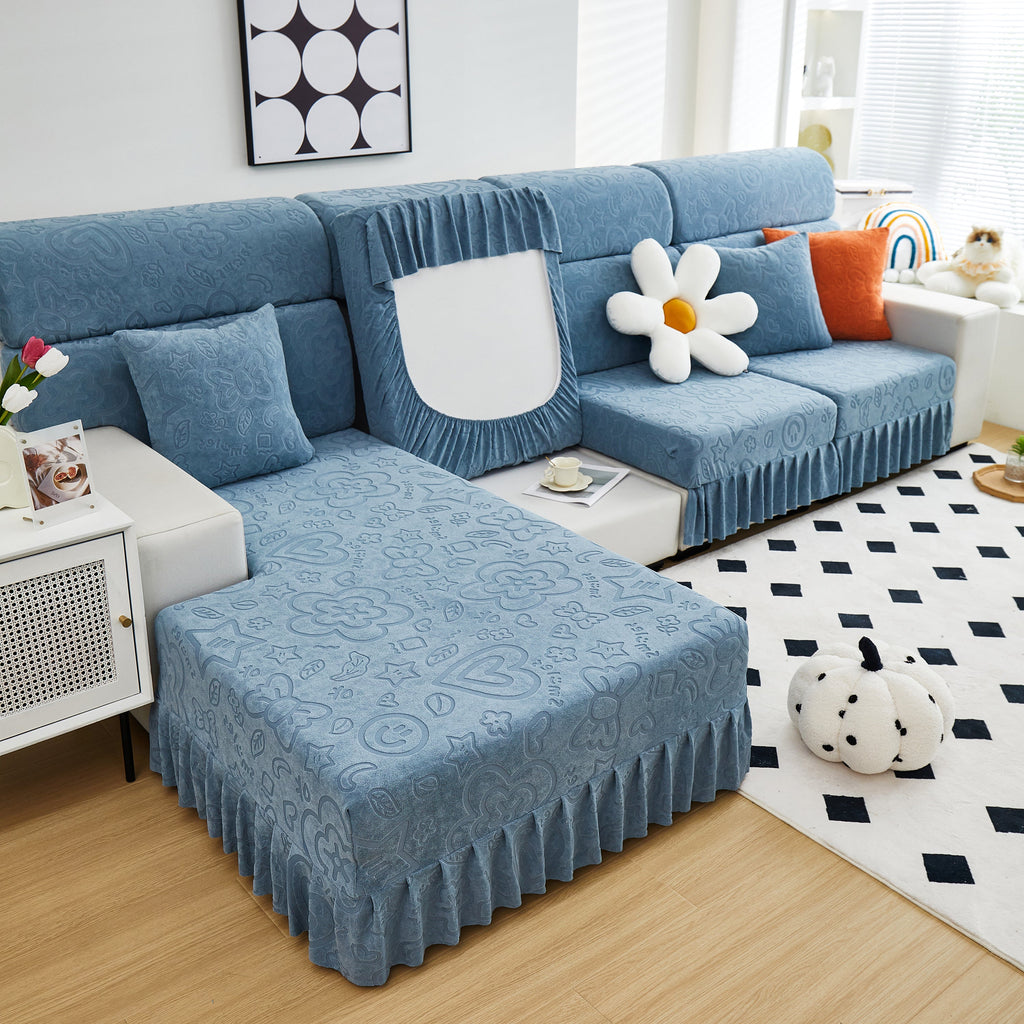 Elastic Skirted Couch Cushion Covers for 1/2/3/4-Seater Sofas, Furniture Protector for Pets, Kids