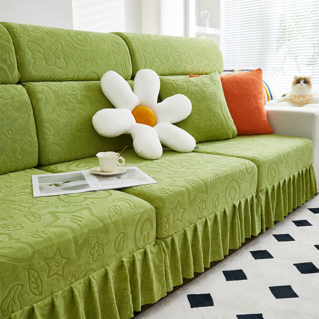 Elastic Skirted Couch Cushion Covers for 1/2/3/4-Seater Sofas, Furniture Protector for Pets, Kids