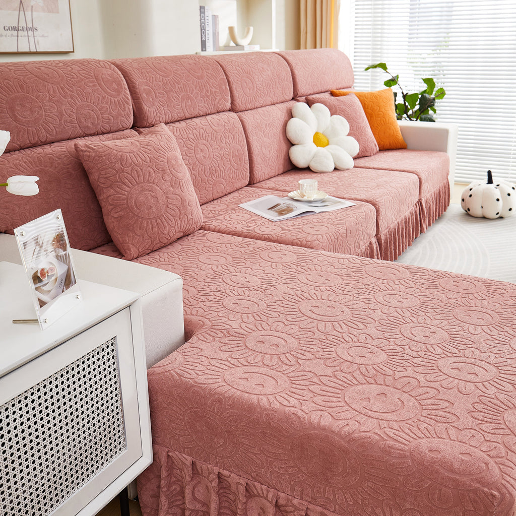 Sofa Seat Cover, Sunflower Patterned Elastic Skirted Couch Cushion Covers for 1/2/3/4-Seater Sofas