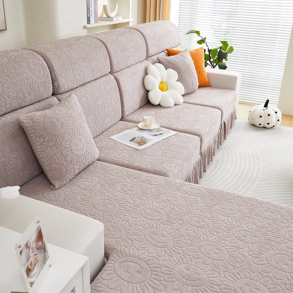 Sofa Seat Cover, Sunflower Patterned Elastic Skirted Couch Cushion Covers for 1/2/3/4-Seater Sofas