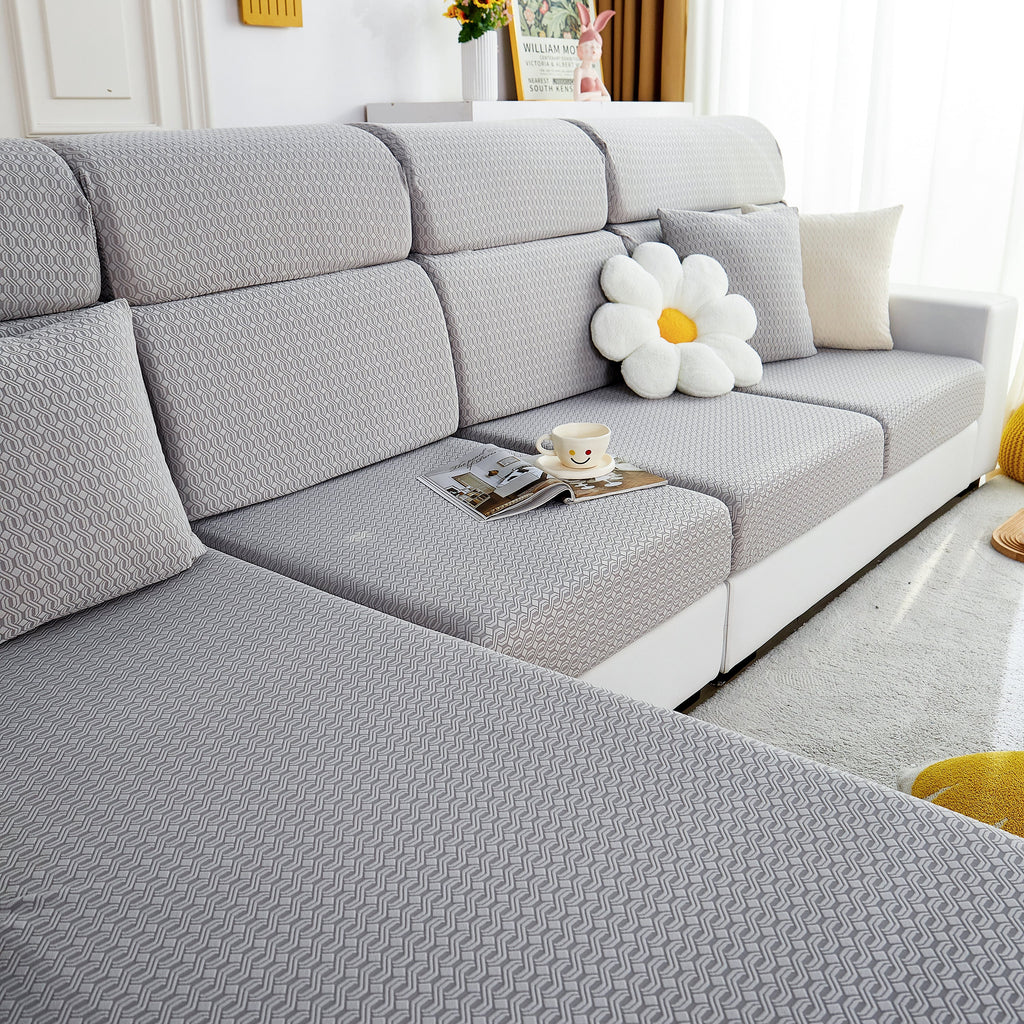 Growth Rings Jacquard Fleece Fabric Stretch Cushion Cover, Non-Slip Furniture Protector for Kids, Couch Cushion Covers
