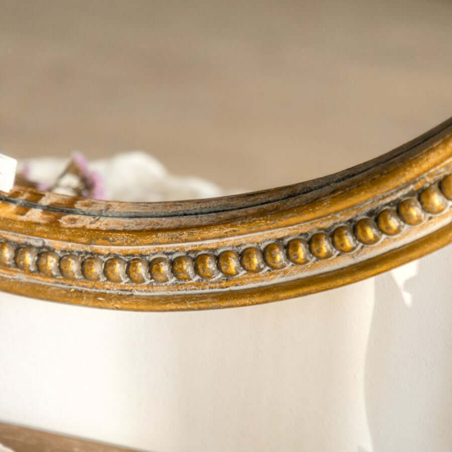 Vintage Round Gold Wall Mirror with Ornate Carved Wood Frame