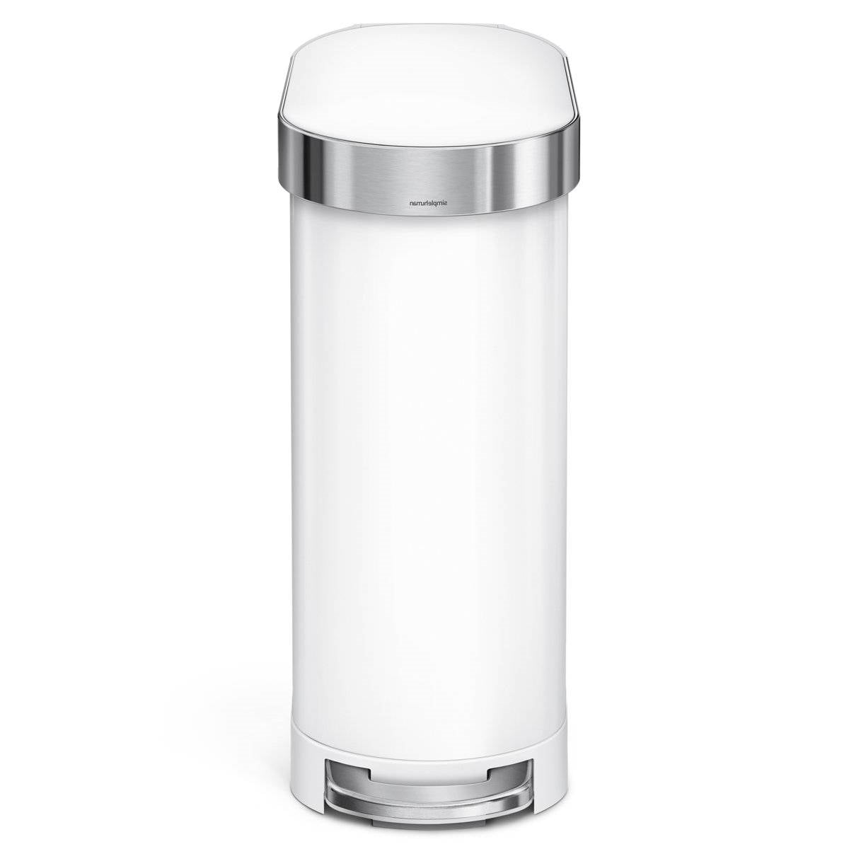 White 12-Gallon Narrow Kitchen Trash Can with Easy Step-on Lid