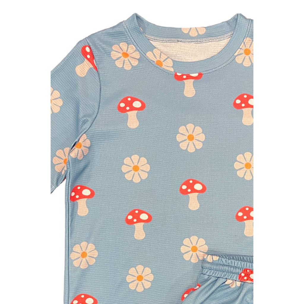 Waffle Fabric Printed Matching Shorts Set | Monarch Butterfly or Mushroom Print