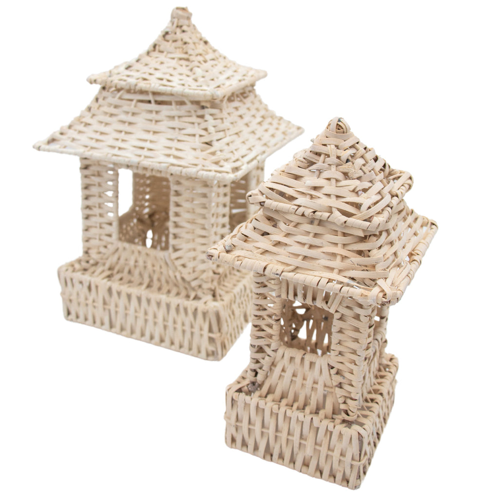 White Rattan Pagoda Set - 1 Large & 1 Small