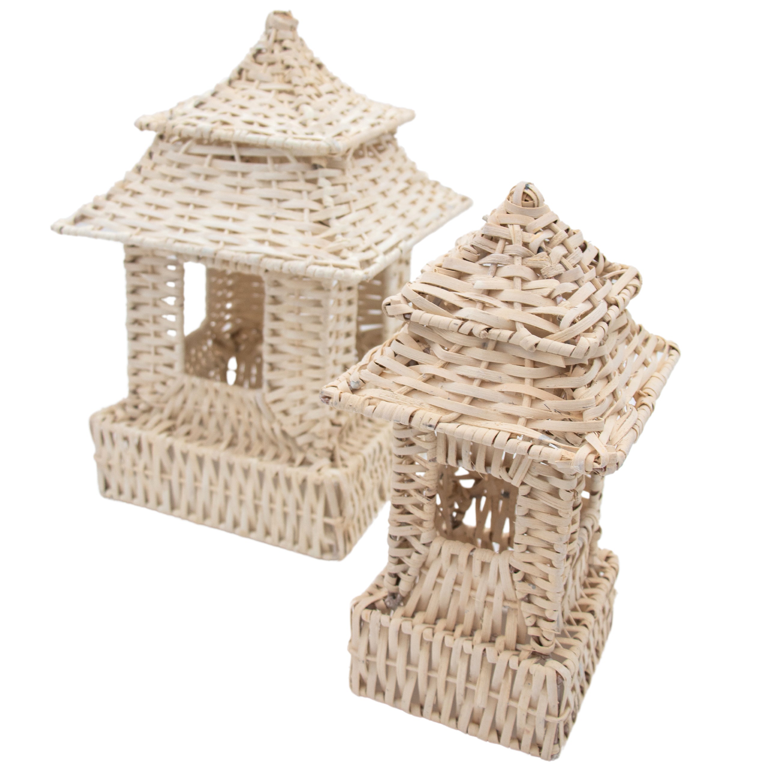 White Rattan Pagoda Set - 1 Large & 1 Small